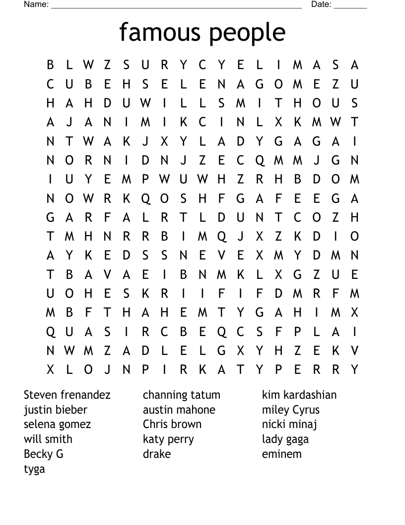 Famous People Word Search WordMint