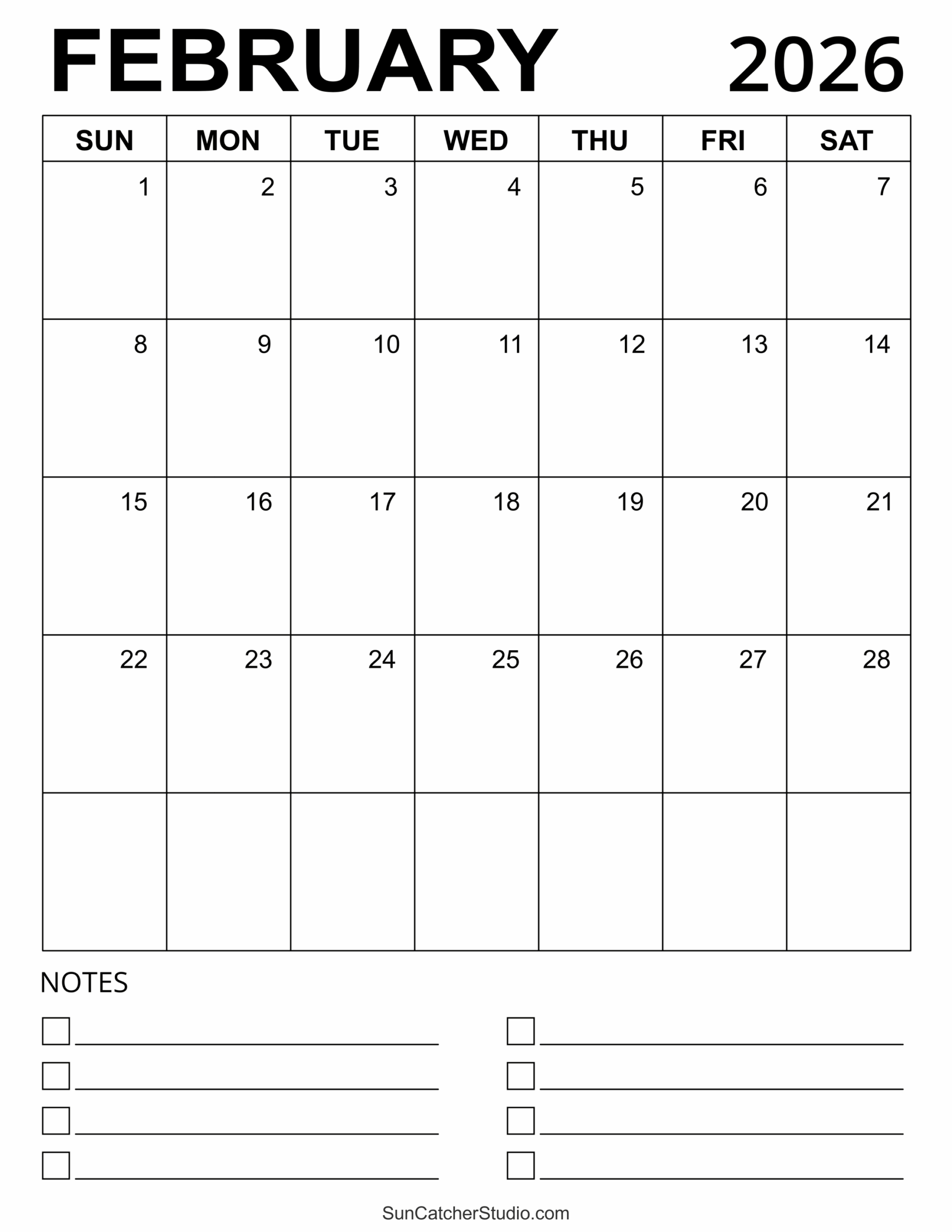 February 2026 Blank Calendar Printable