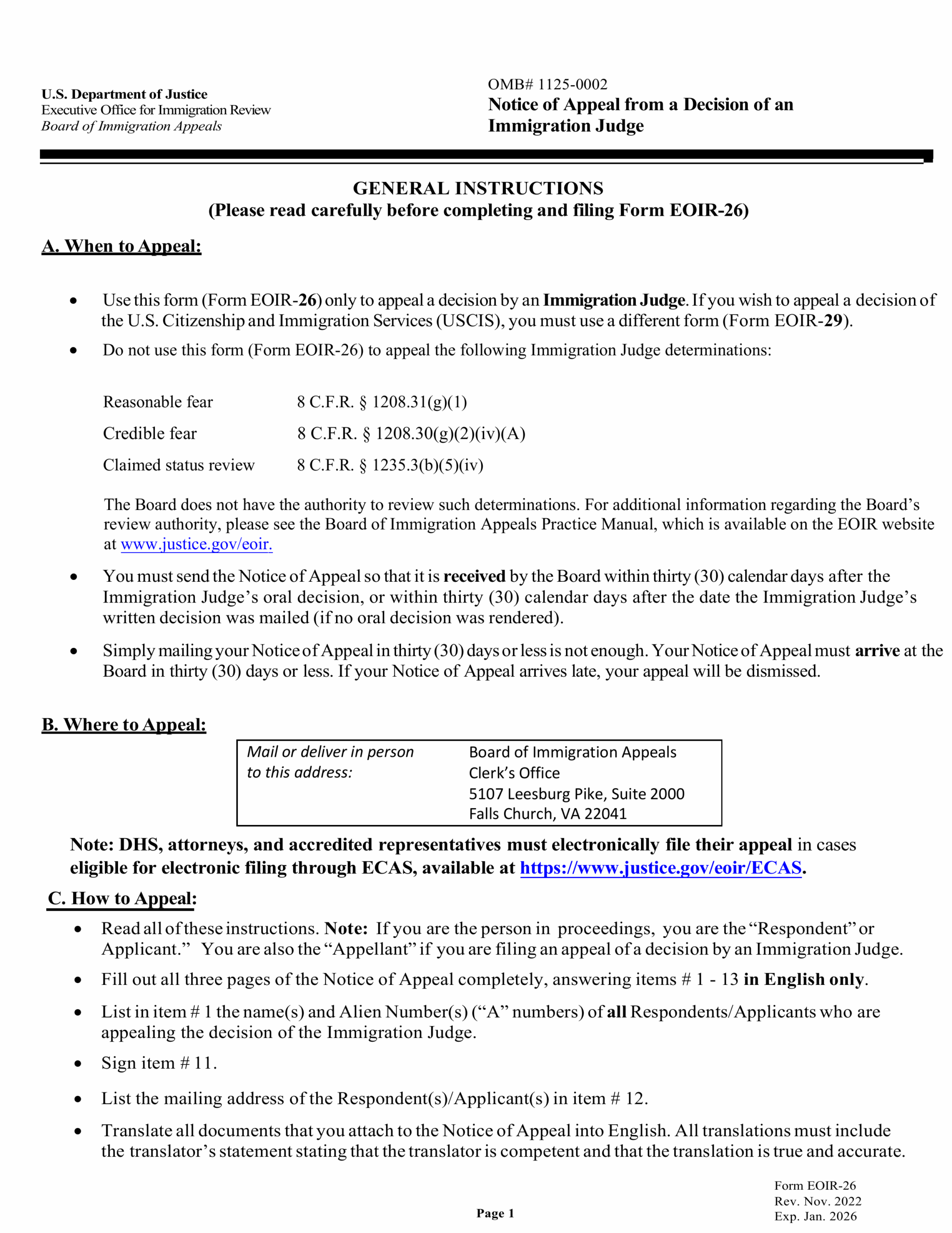 Fill Form EOIR 26 Notice Of Appeal 2024 2025 Create Forms Online