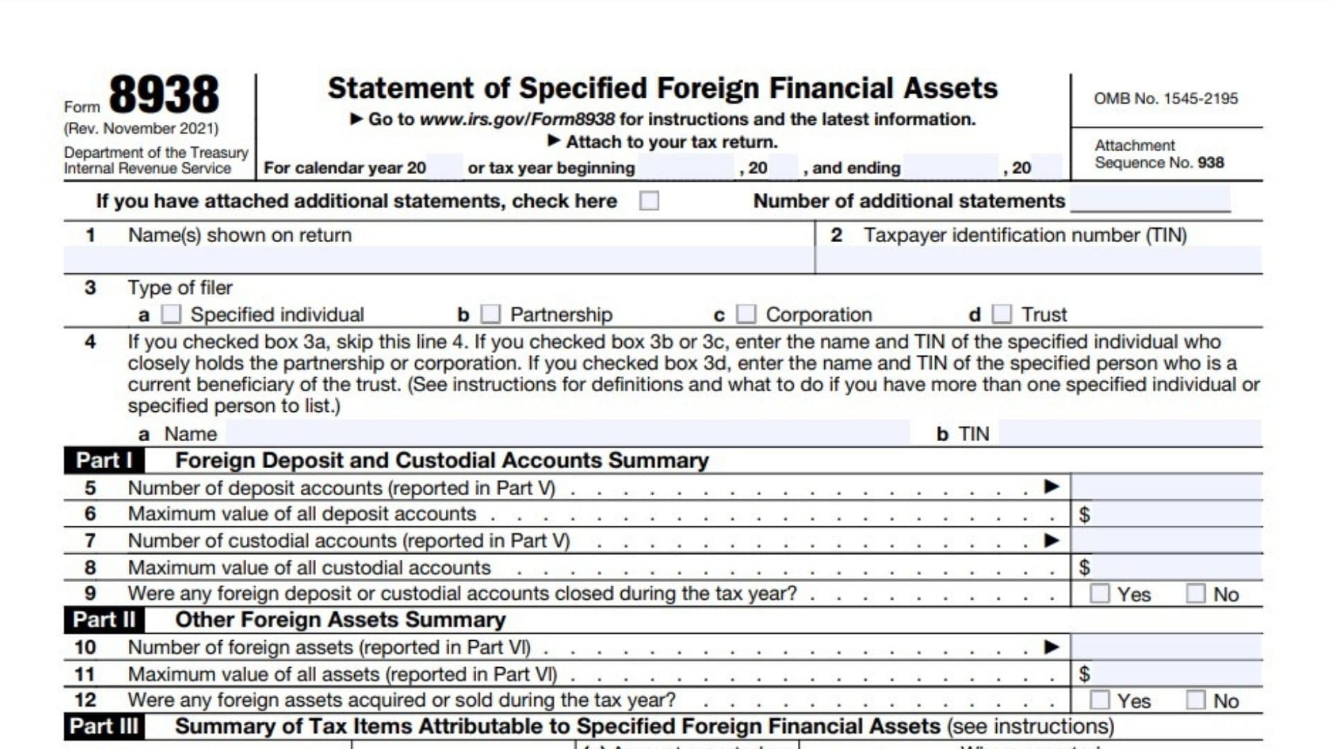 Form 8938 Instructions 2025 2026
