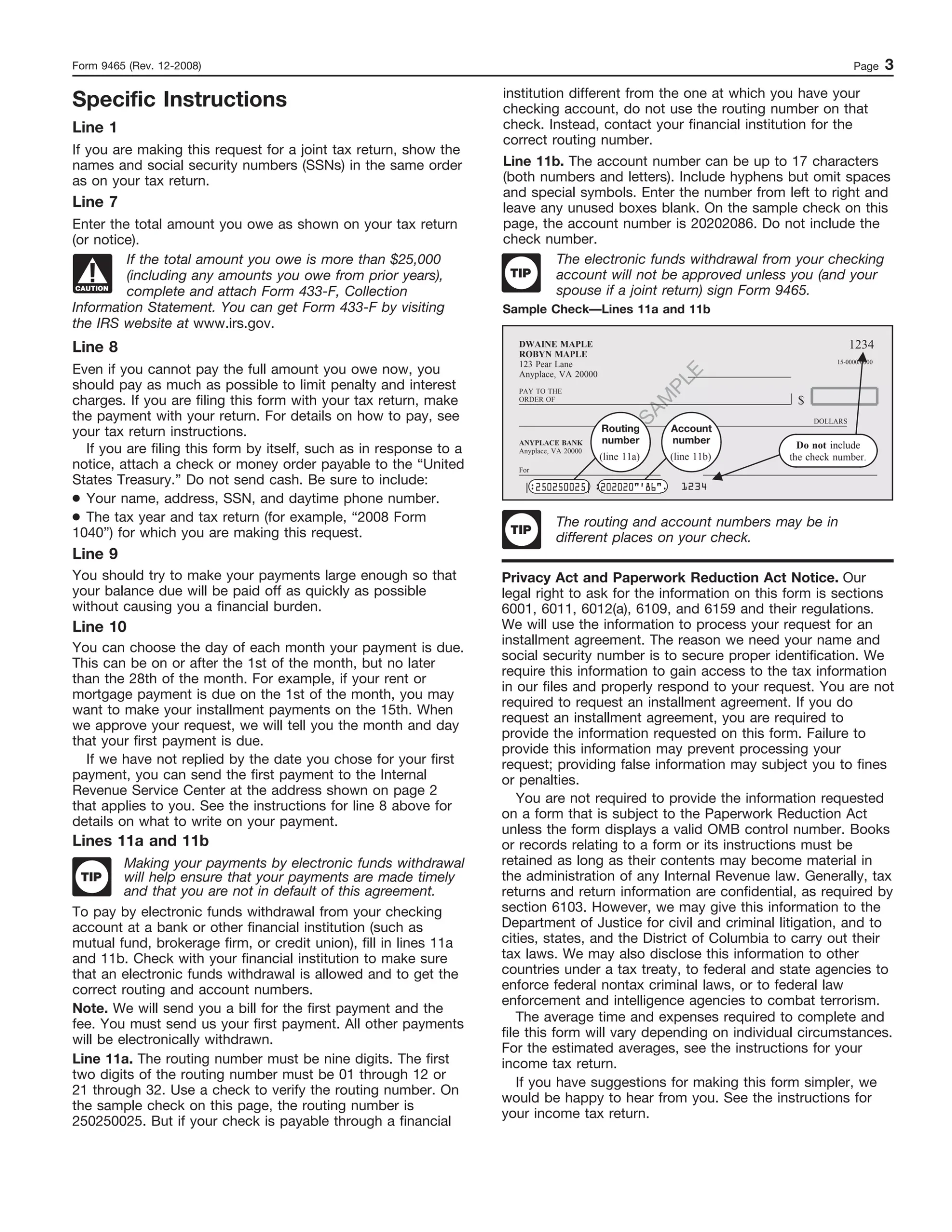 Form 9465 Installment Agreement Request PDF