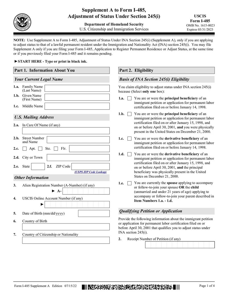 Form I 485 Supplement A Fill And Sign Online With Lumin