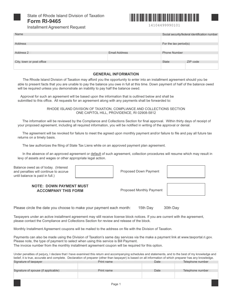Form RI 9465 Fill Out Sign Online And Download Printable PDF 