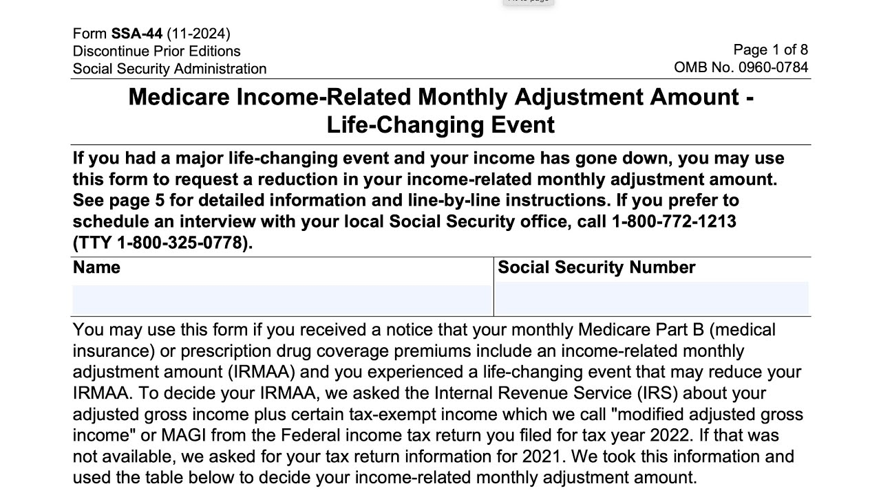 Form SSA 44 Walkthrough Medicare Income Related Monthly Adjustment Amount Life Changing Event 