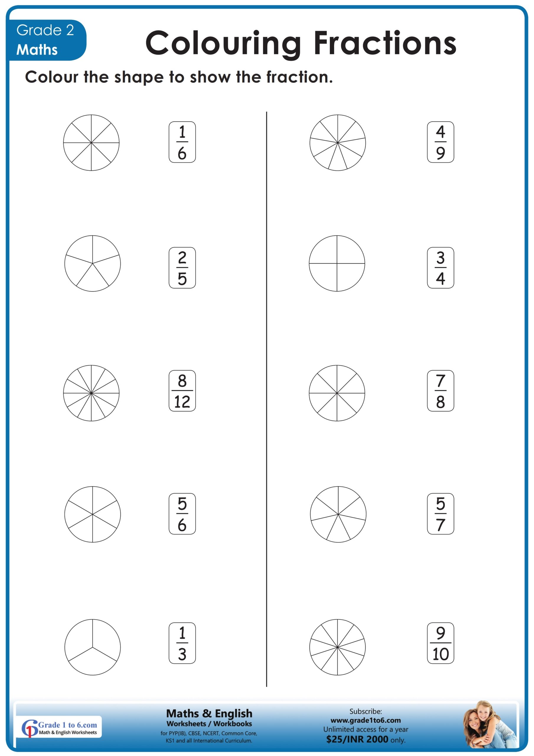 Fractions For Grade 2 Worksheet Grade1to6