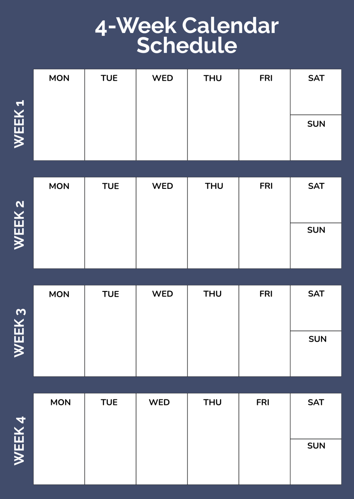 Printable Blank 4 Week Calendar