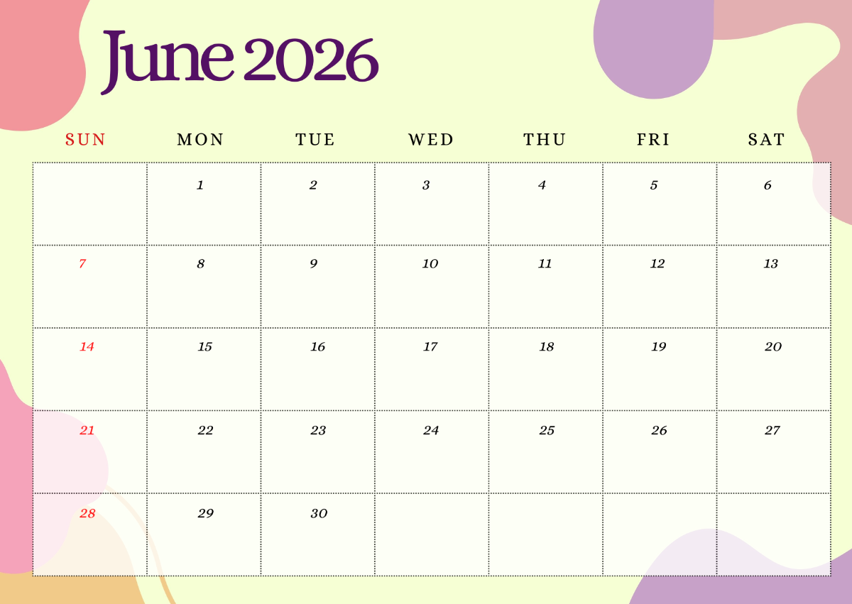 Blank June Calendar 2026 Template