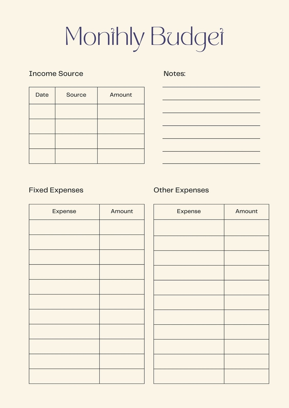 Budget Printable Blank Calendar