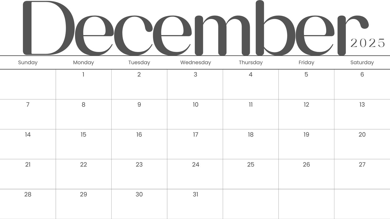 Printable Calendar Of December