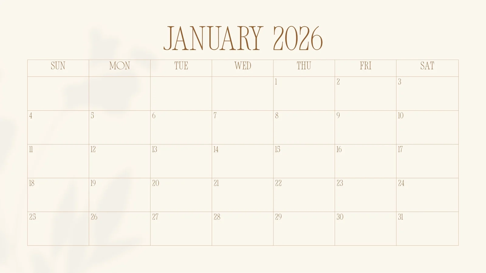 2026 Banner Calendar Printable