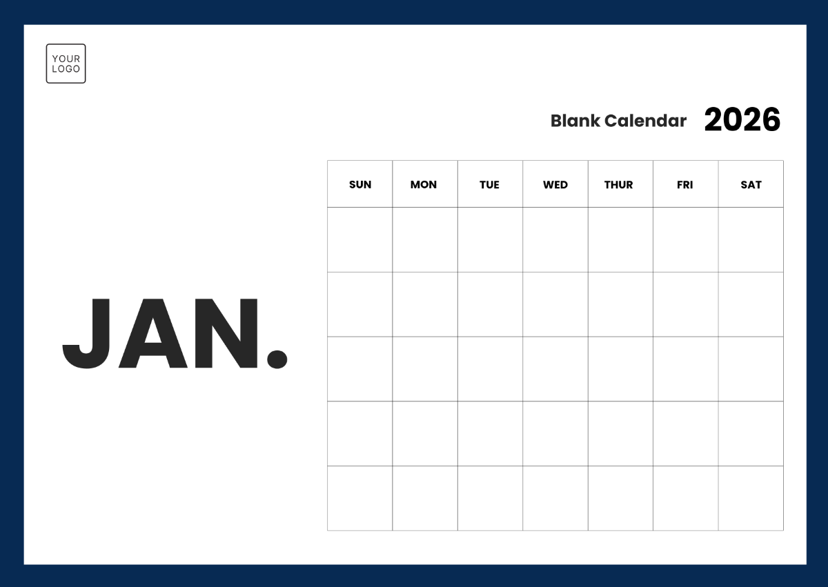 Calendar Template 2026 Blank