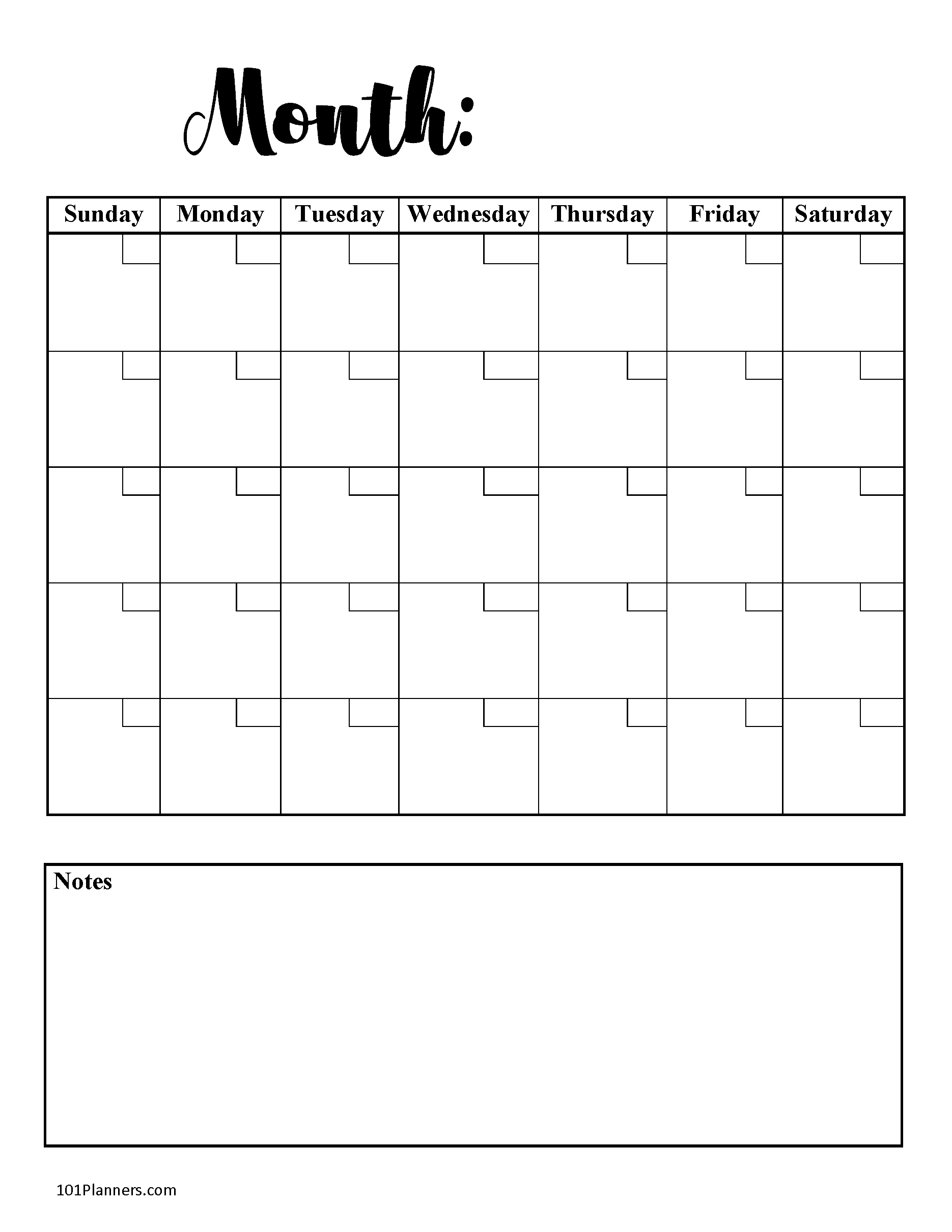 Full Page Blank Calendar Printable