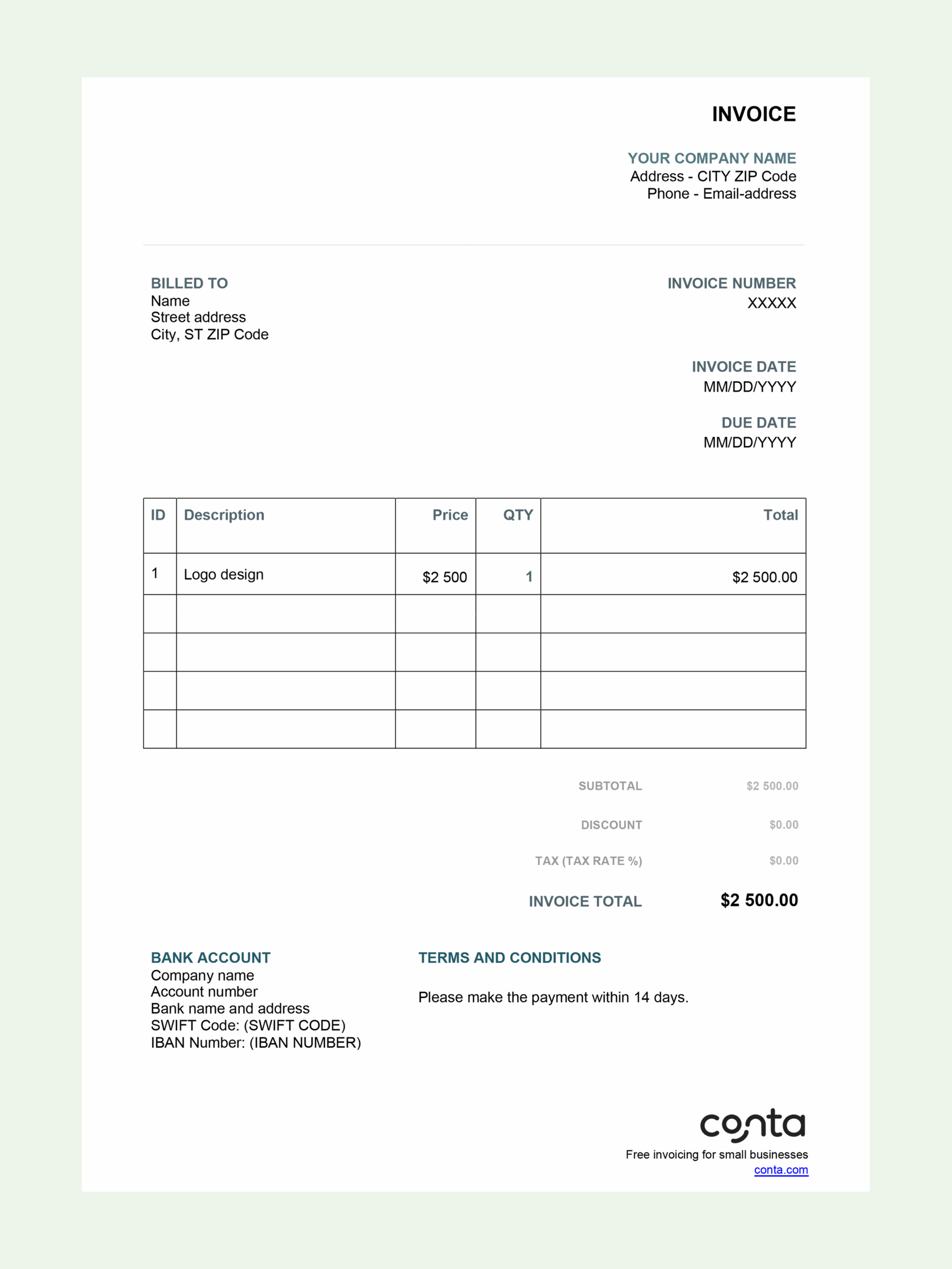 Printable Invoice Form Excel