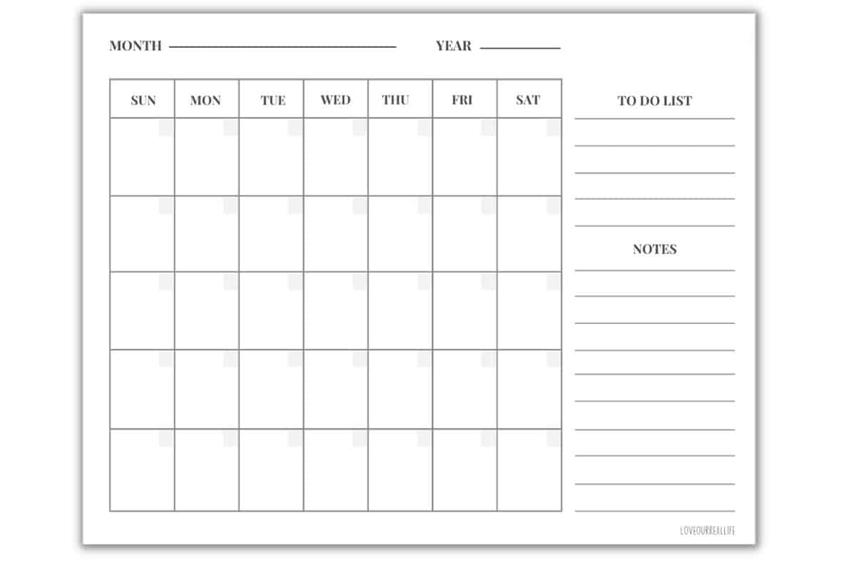 Printable Free Calendar Template