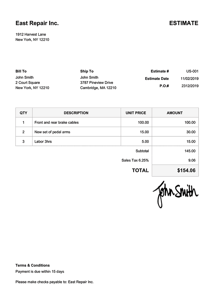 Free Printable Estimate Templates