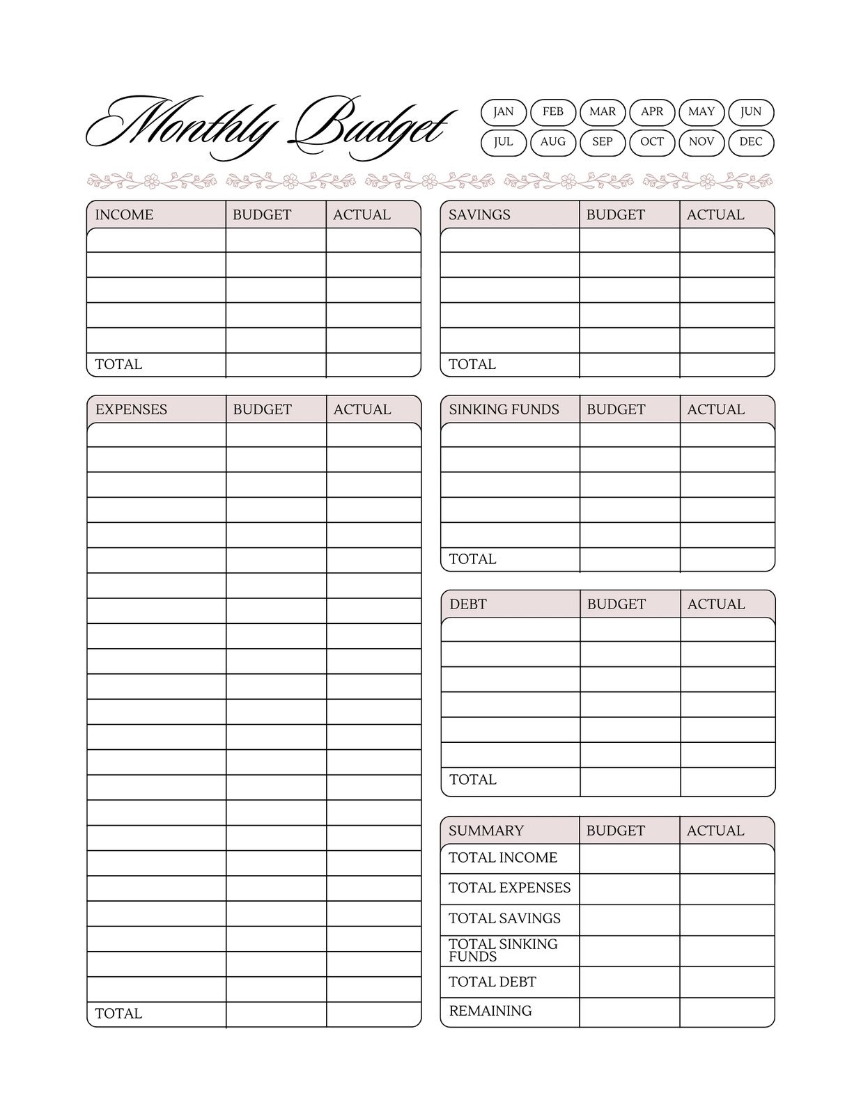 Printable Monthly Budget Worksheet Free