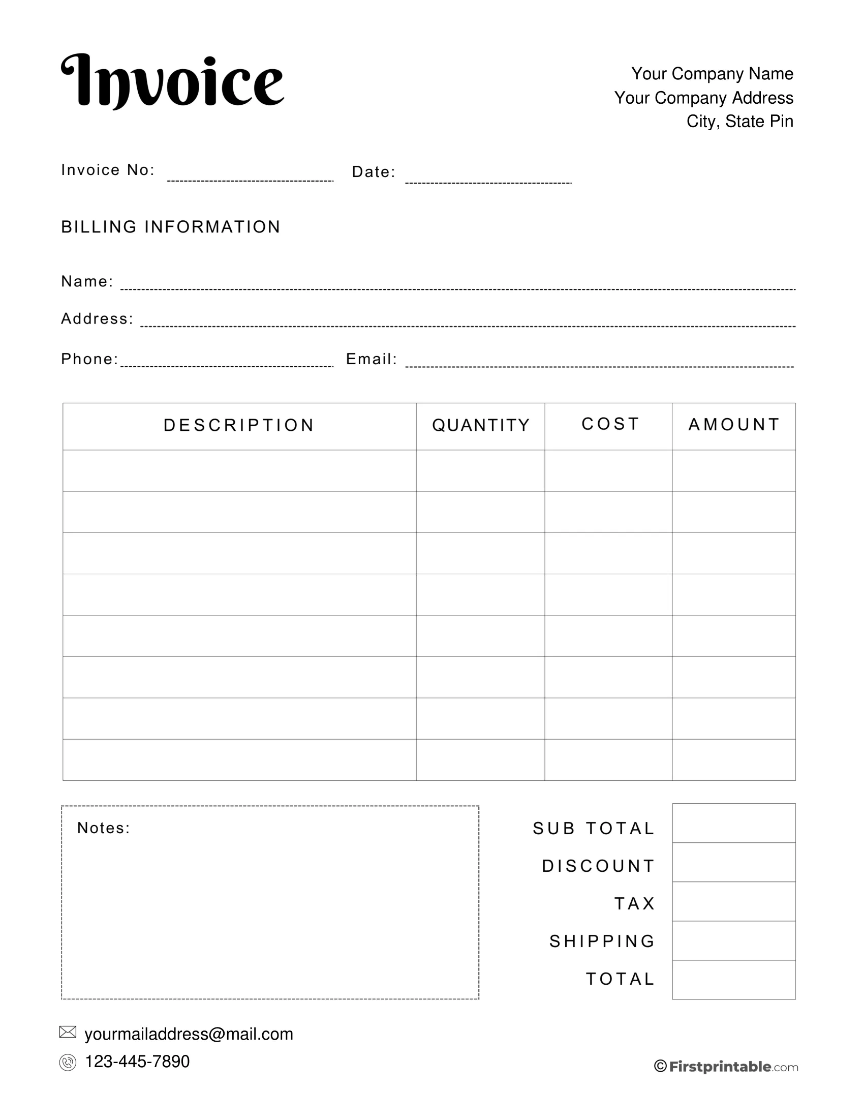 Printable Invoice Templates Word