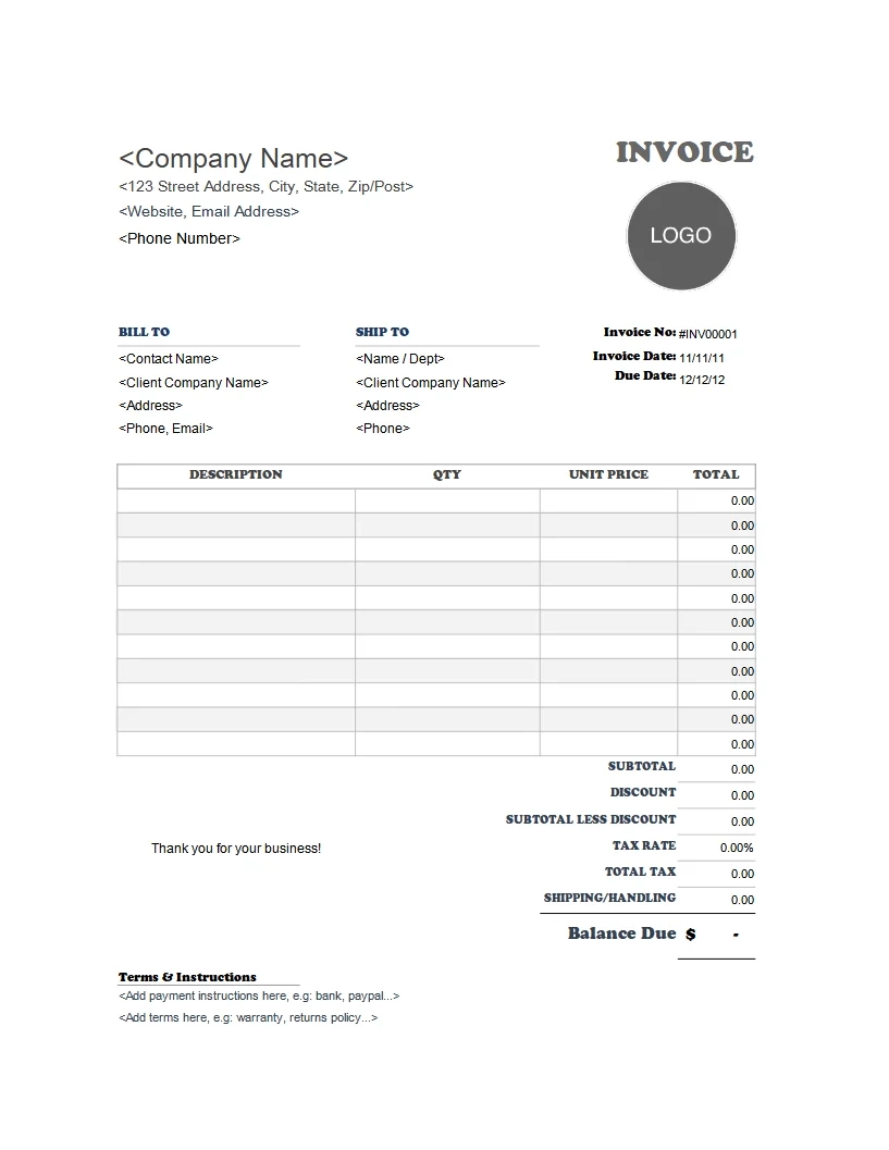 Free Invoice Templates For Excel