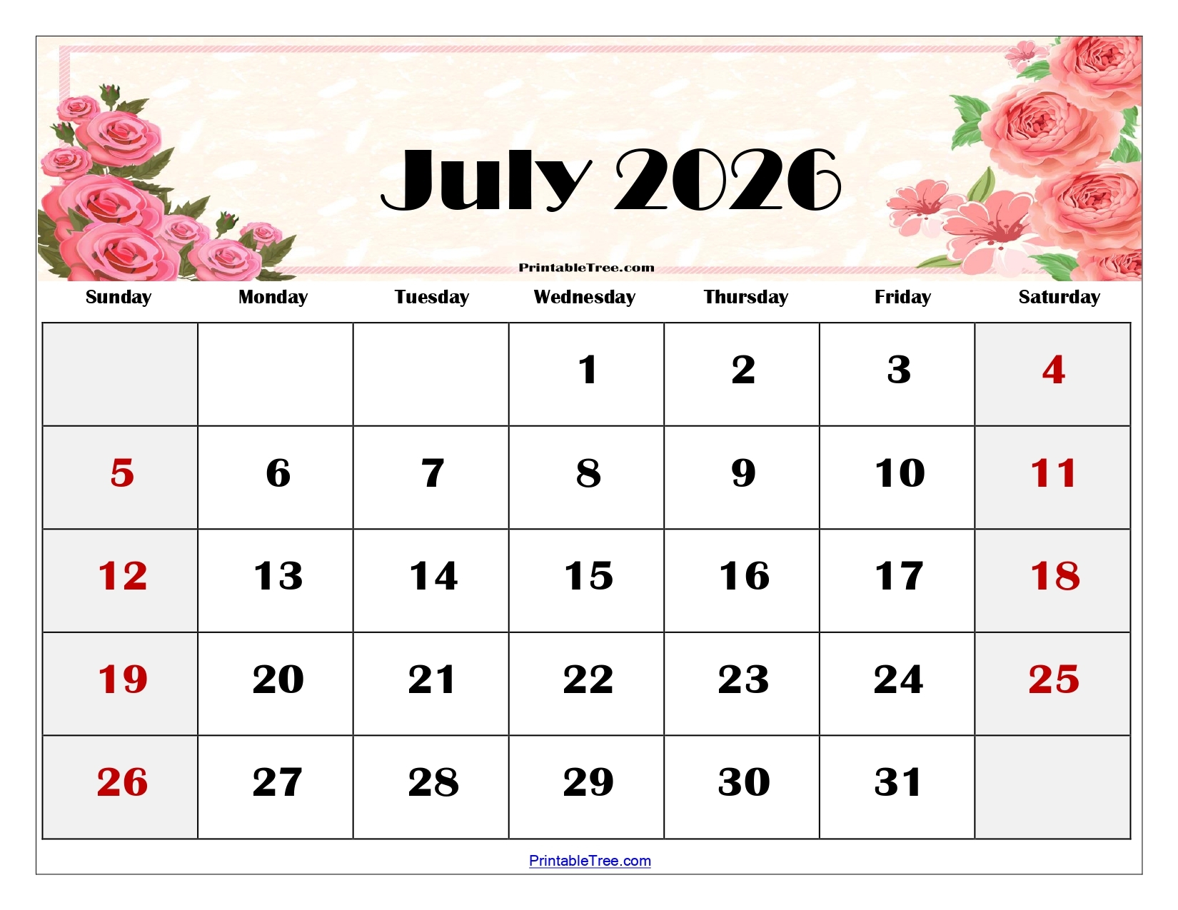 July Calendar For 2026