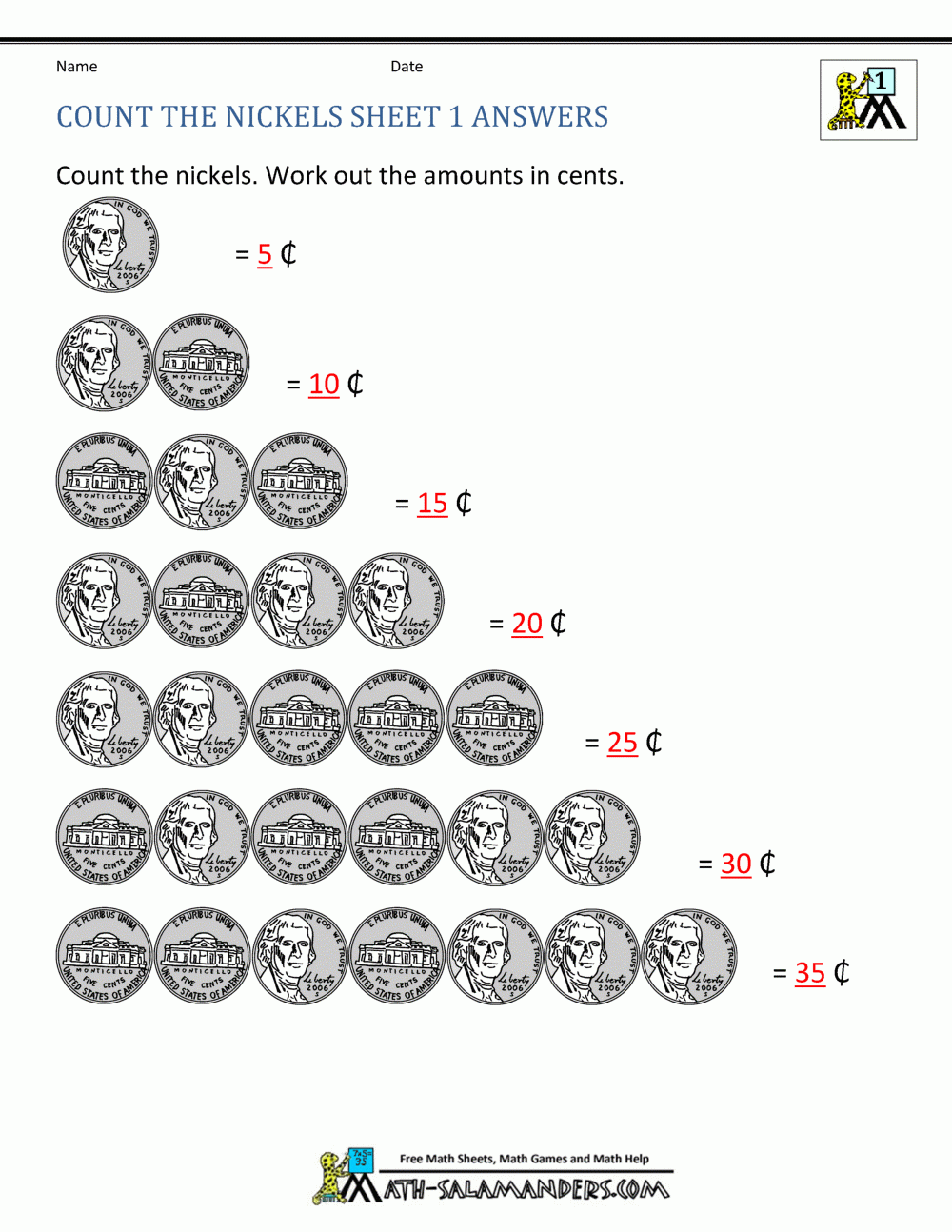 Free Math Money Worksheets 1st Grade