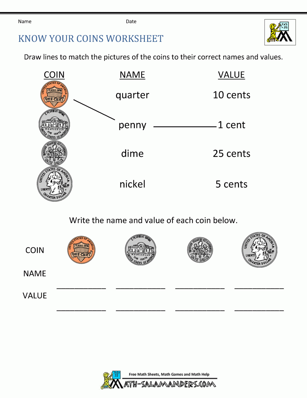 Free Printable Money Worksheets For Kindergarten