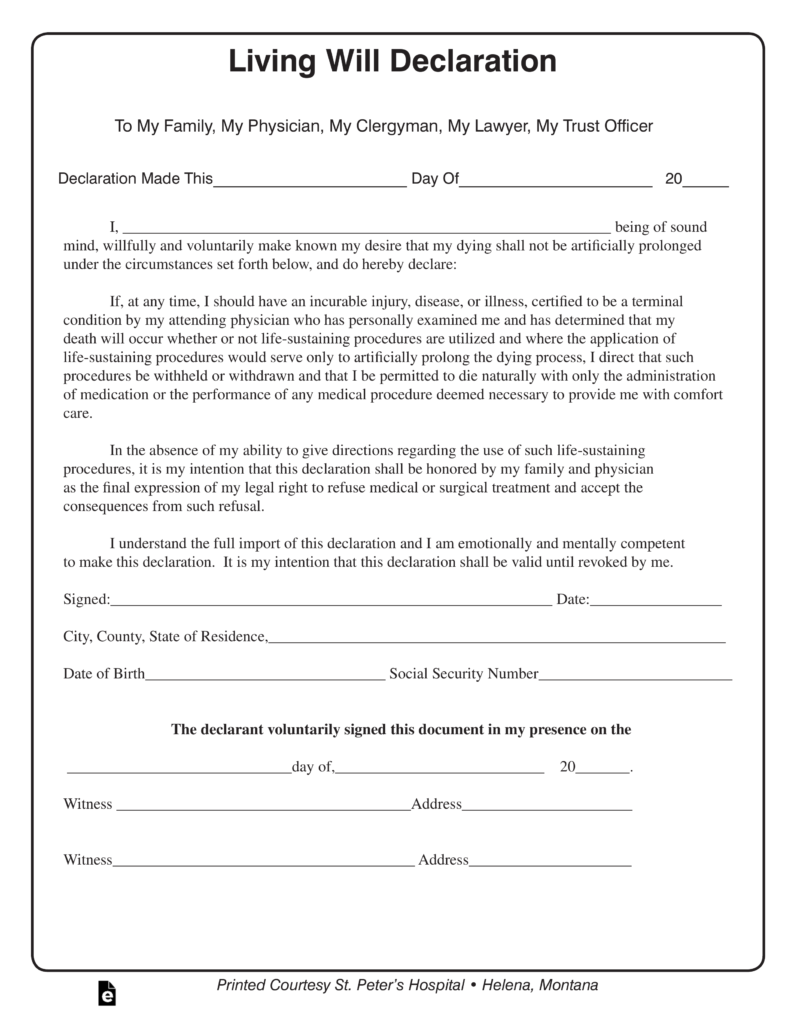 Living Will Forms Free Printable