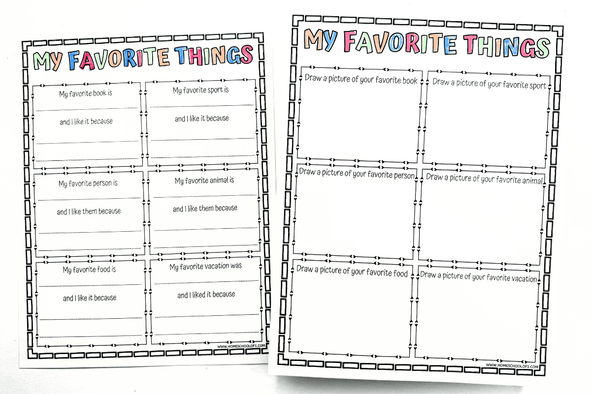 Free Printable My Favorite Things Worksheet