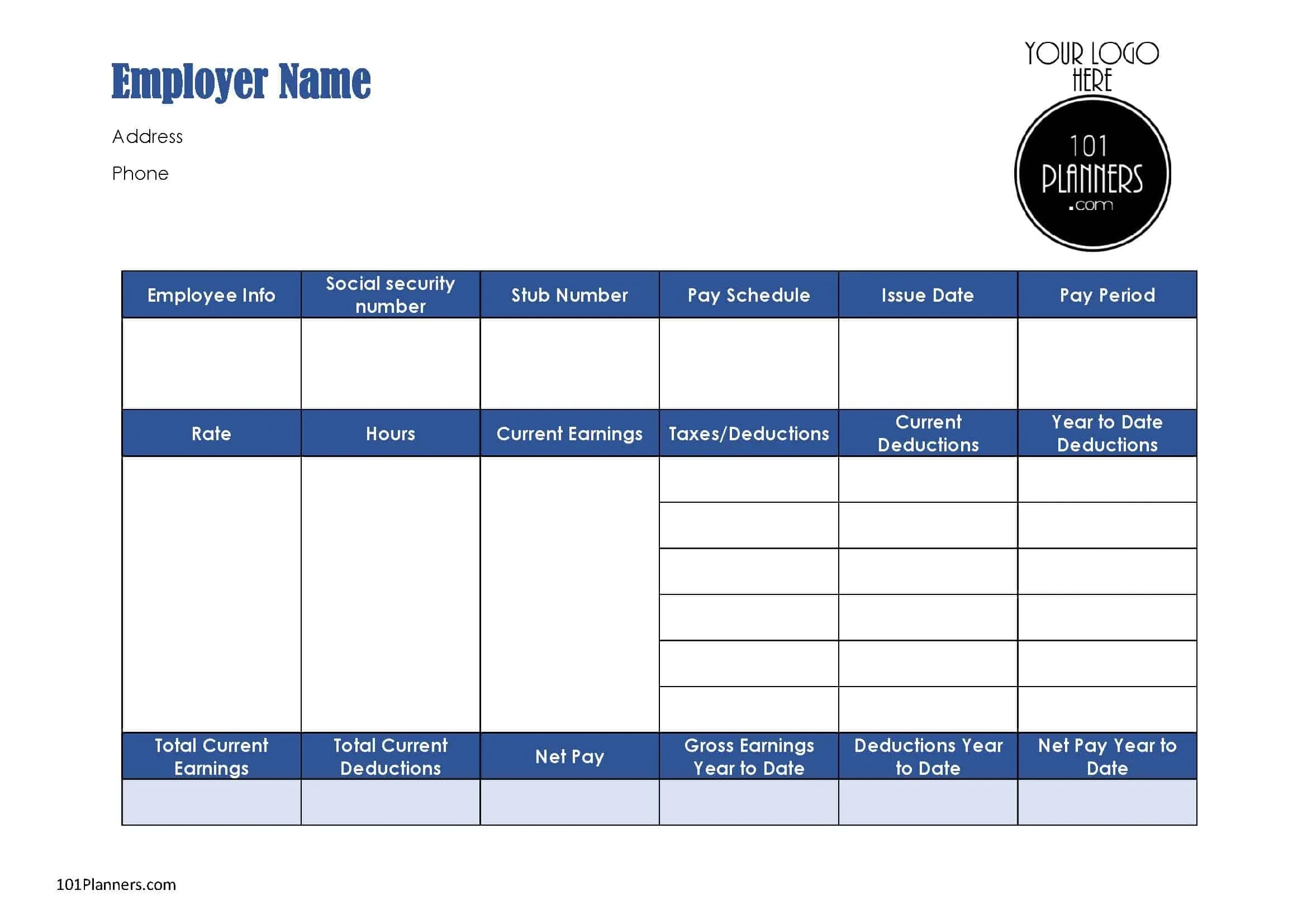 Printable Blank Pay Stub Template