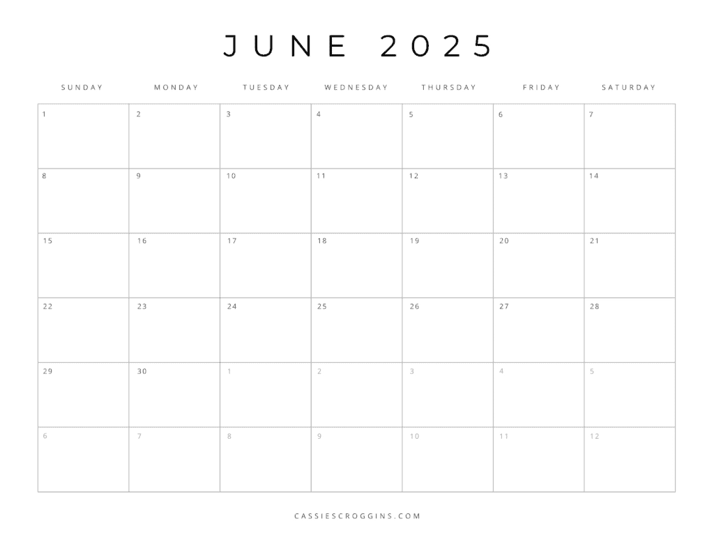 Free Printable Blank June Calendar