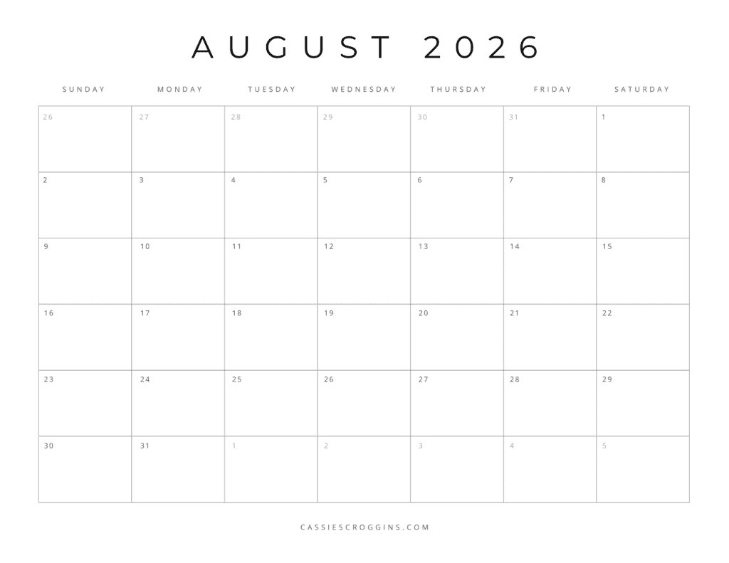 Free Printable 2026 Blank Calendar Templates All 12 Months 