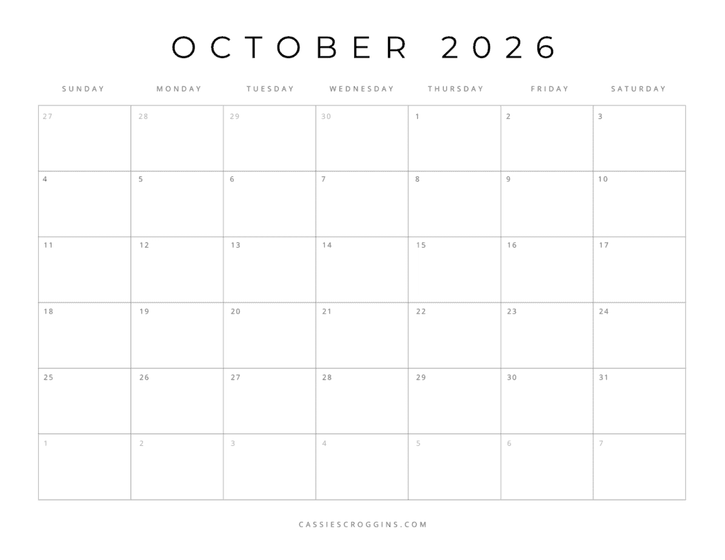 October 2026 Blank Calendar Printable Free