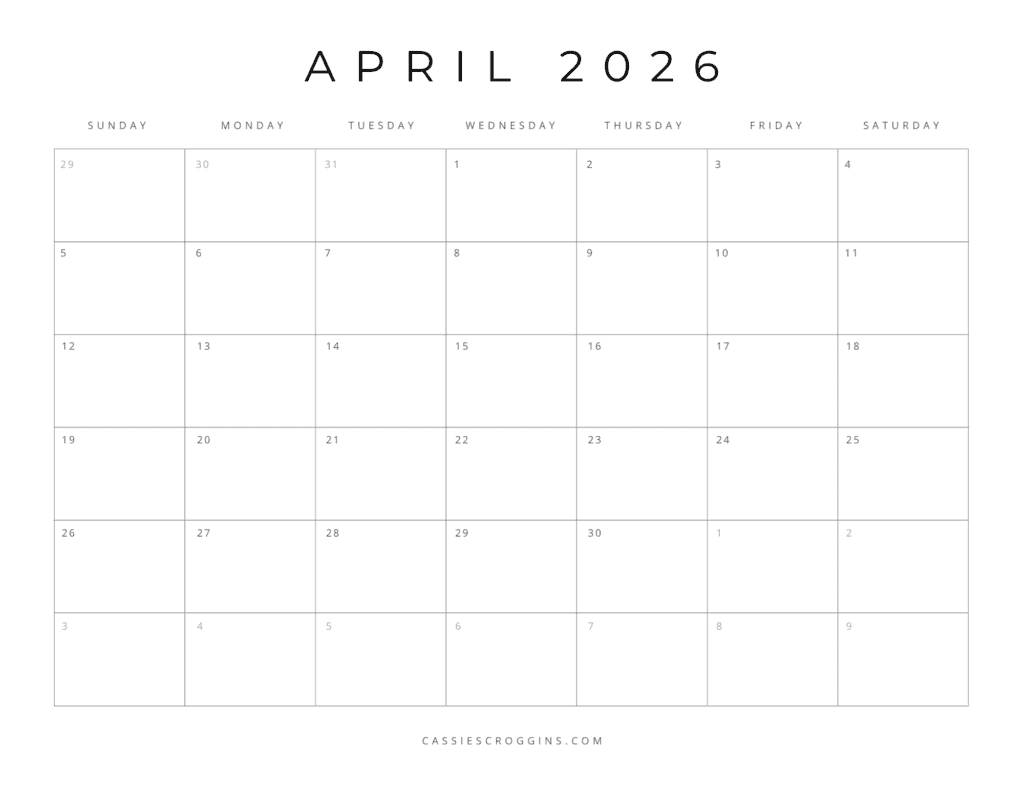 Blank Printable Calendar 2026 April