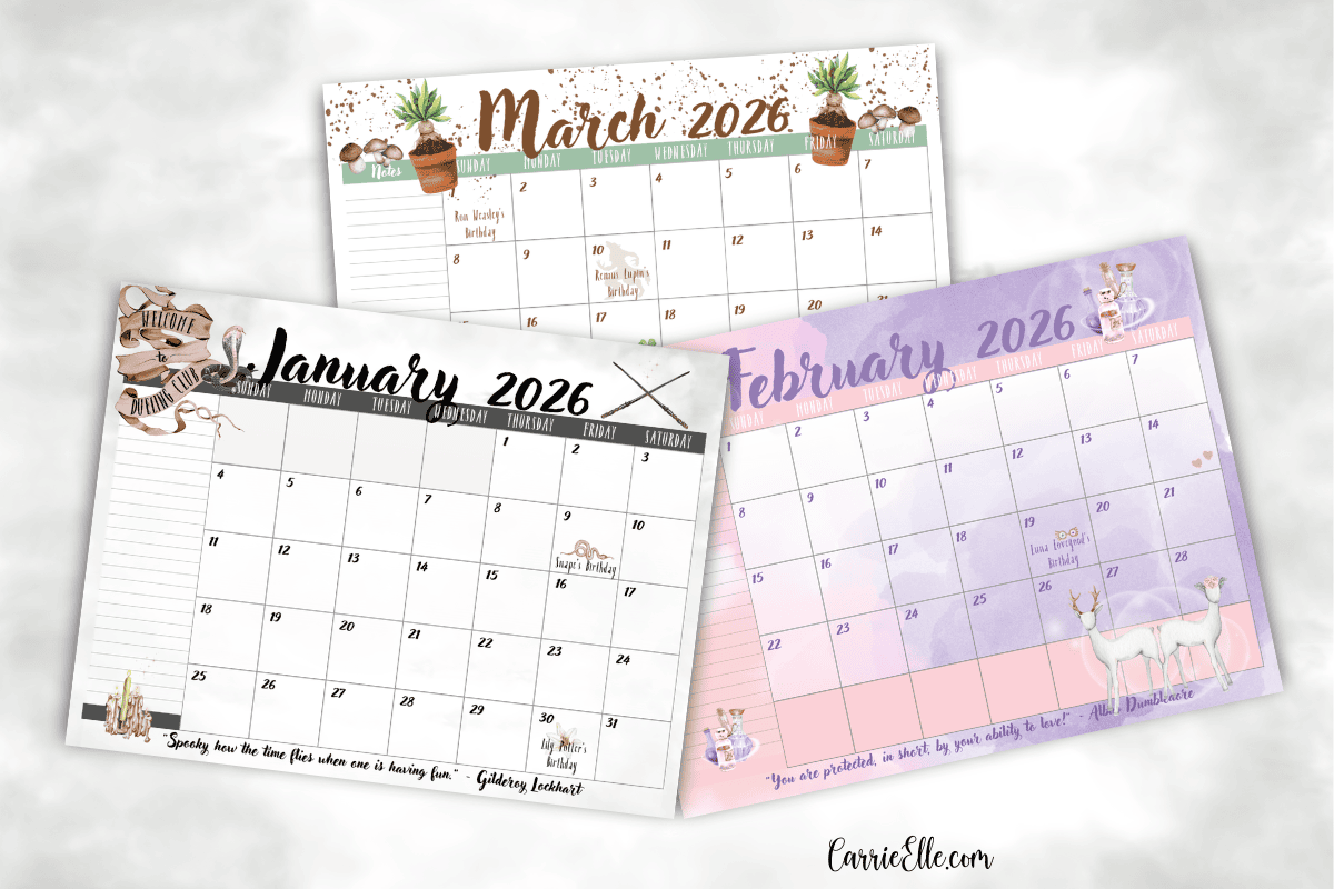 November 2026 Printable Calendar Harry Potter