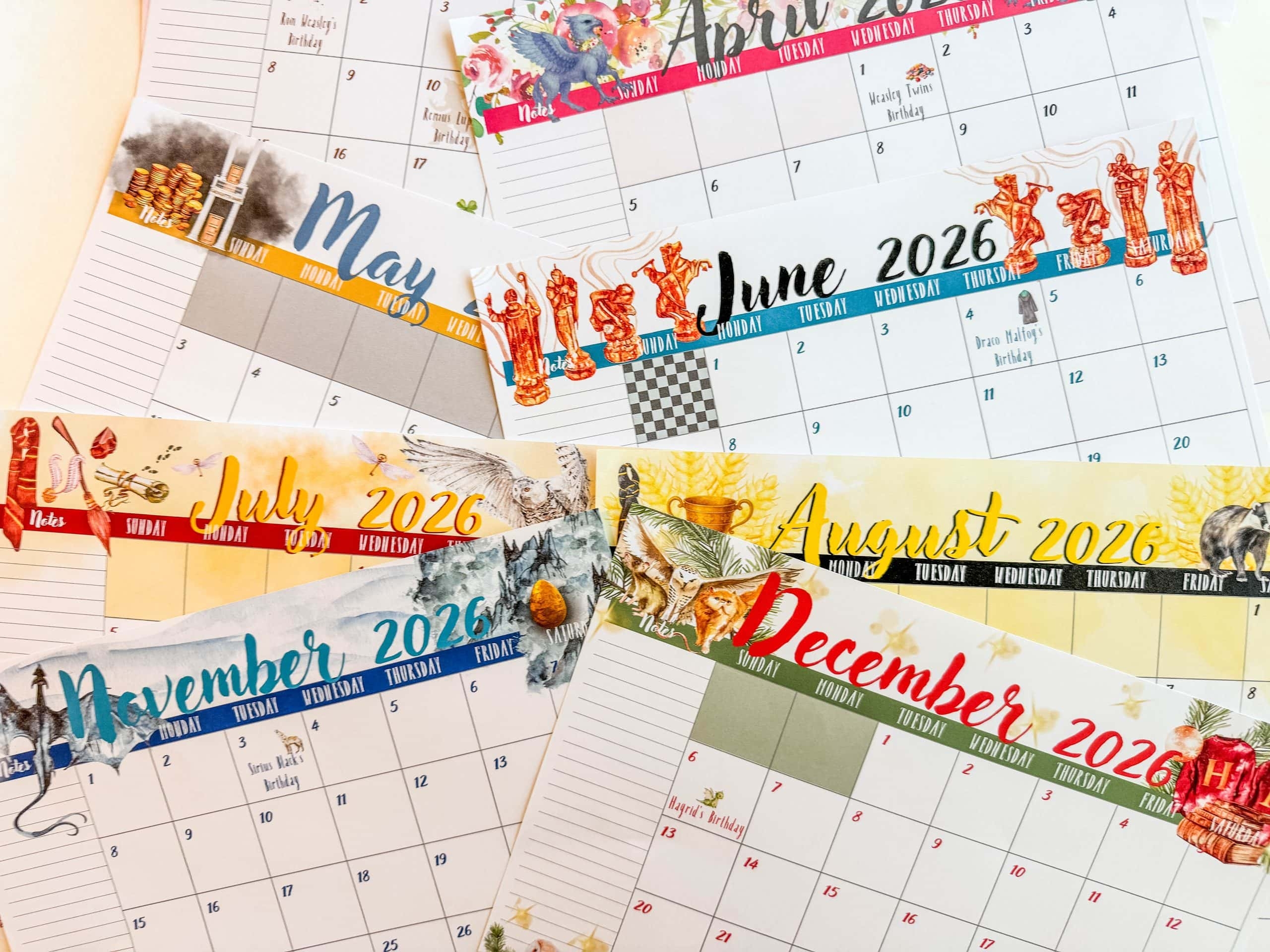 Free Printable 2026 Harry Potter Inspired Calendar Wizard Magic 