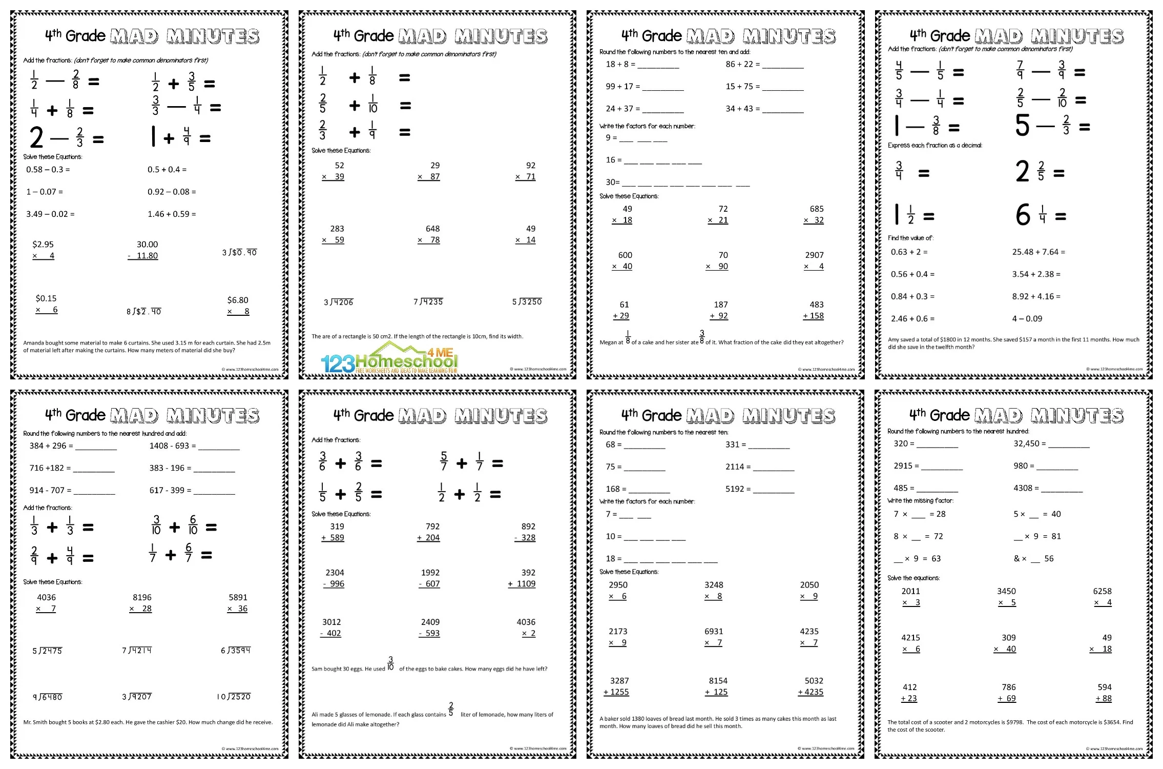 Printable Homework Sheets For 4th Grade