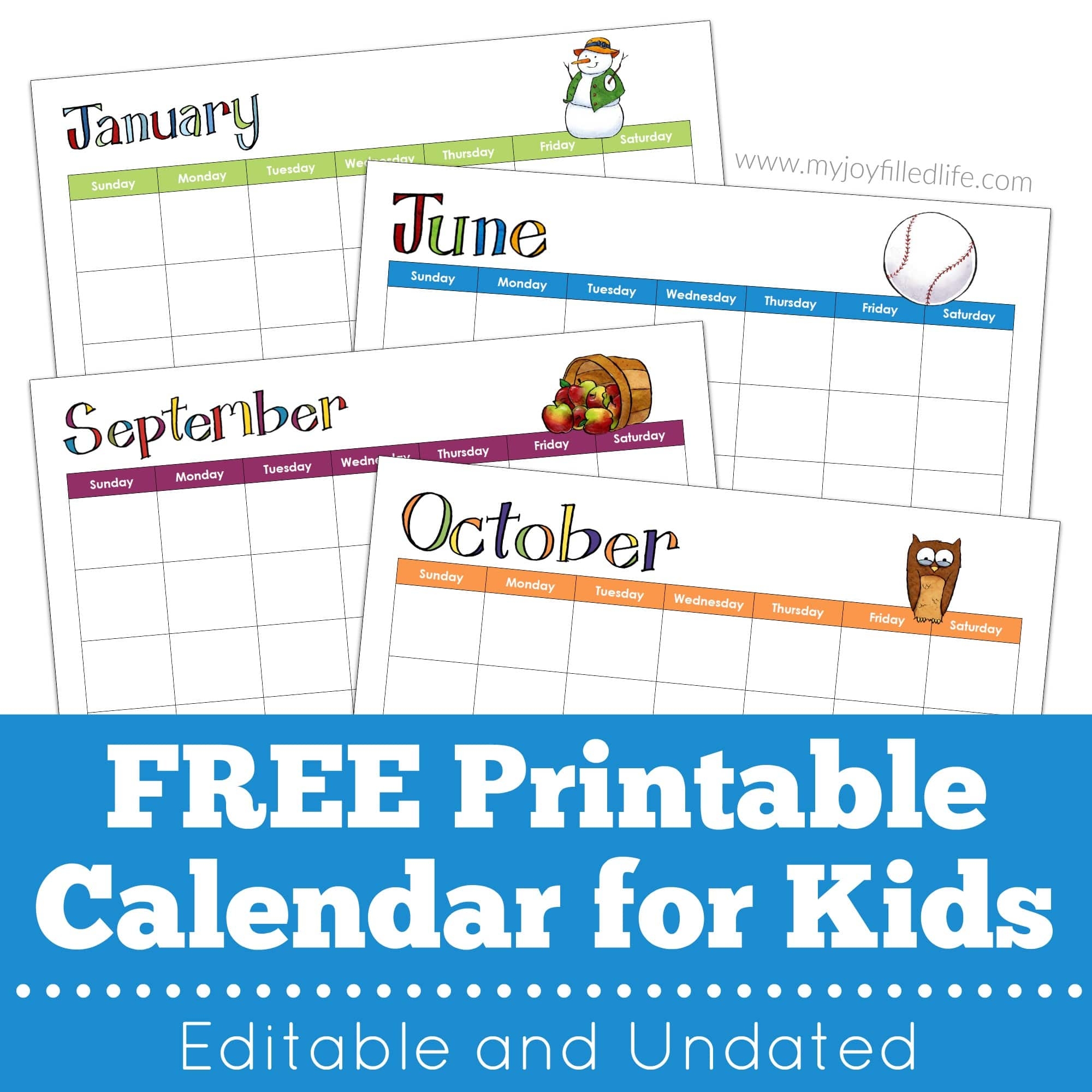 FREE Printable Calendar For Kids Editable amp Undated My Joy 