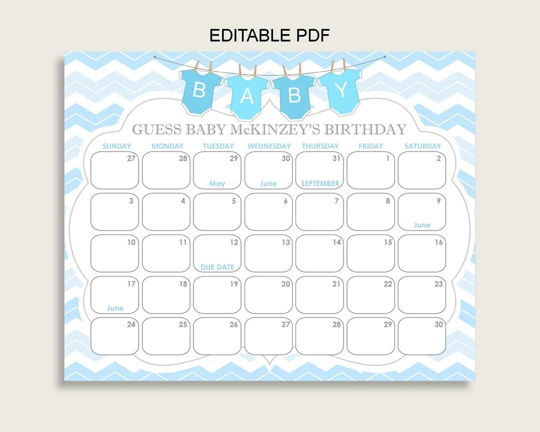 Free Printable Calendar Template Guess The Date Baby Shower 