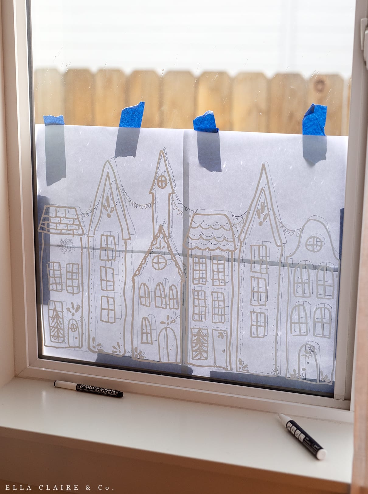 Free Printable Christmas Village Window Stencil Ella Claire amp Co 