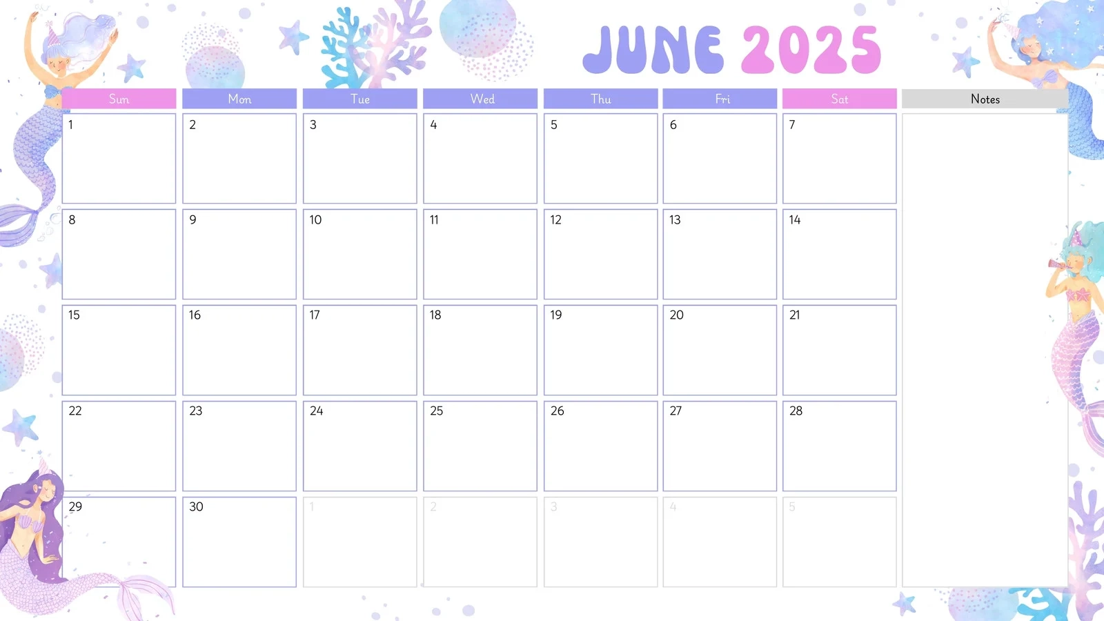 Blank June Calendar Printable 2026 Editable