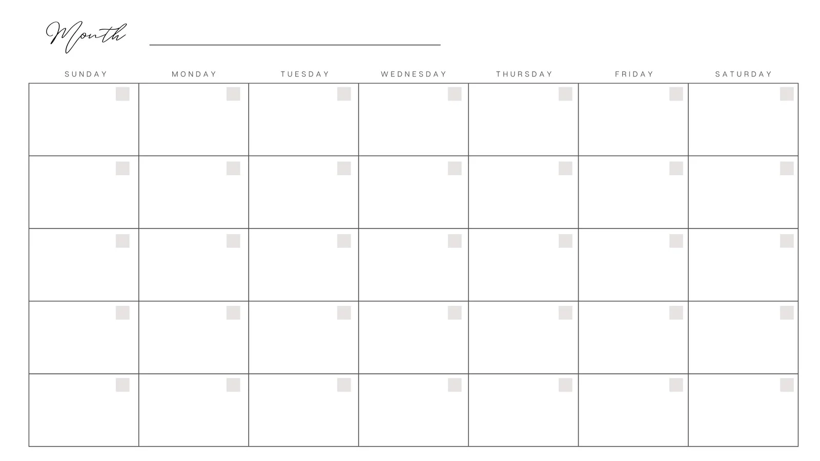 Completely Blank Monthly Calendar Printable