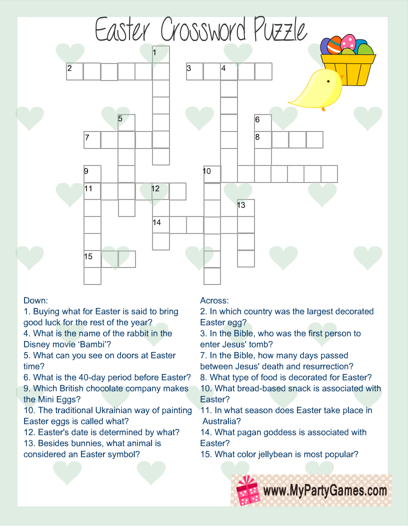 Easter Crossword Puzzle Printable