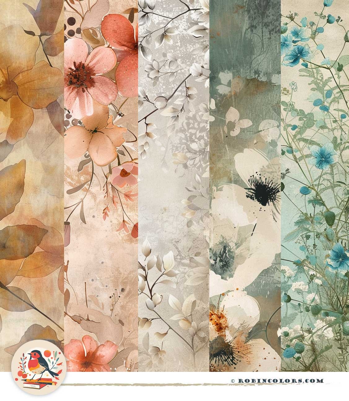 Free Printable Floral Papers In Warm Neutral amp Cool Colors 