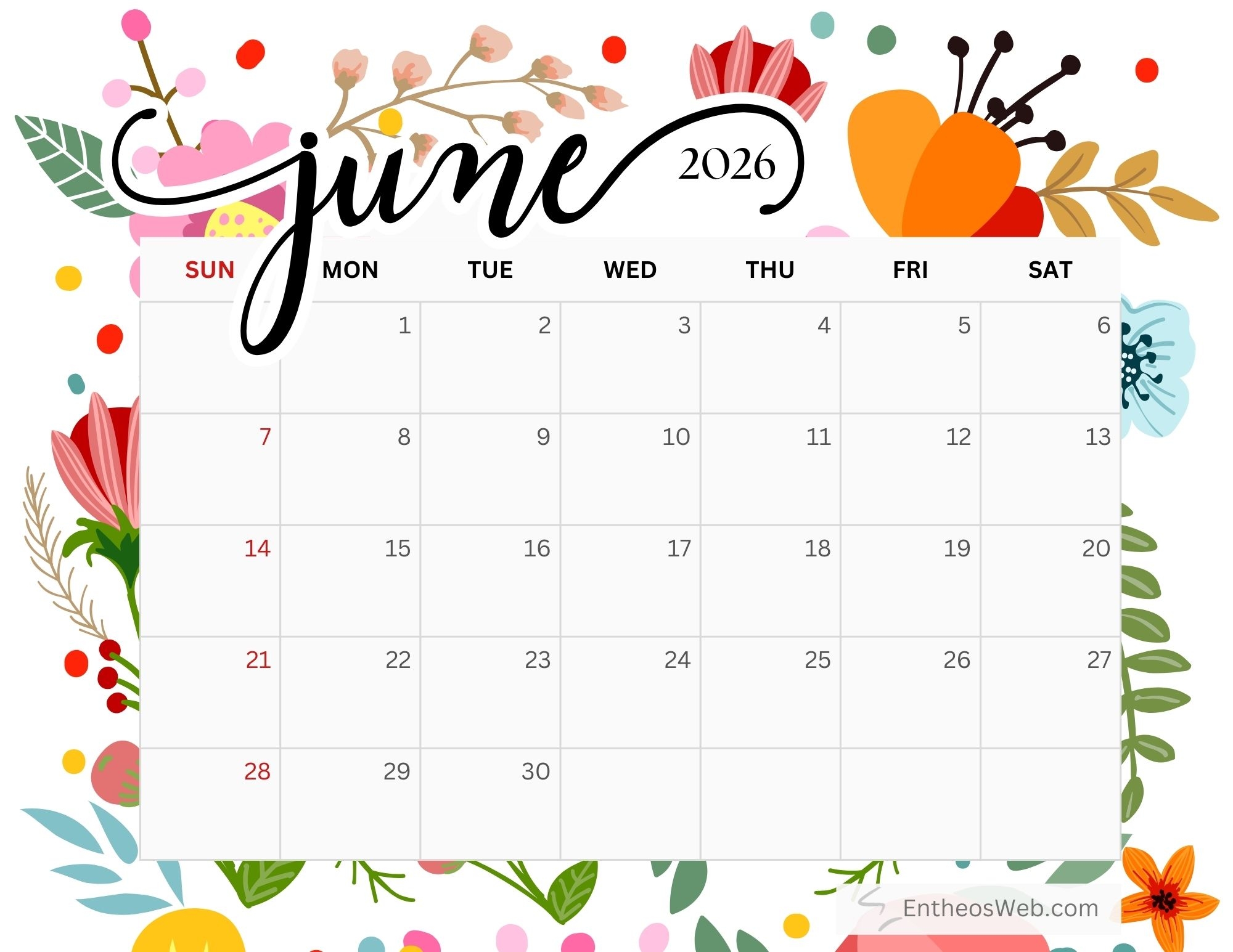 Blank June Calendar 2026