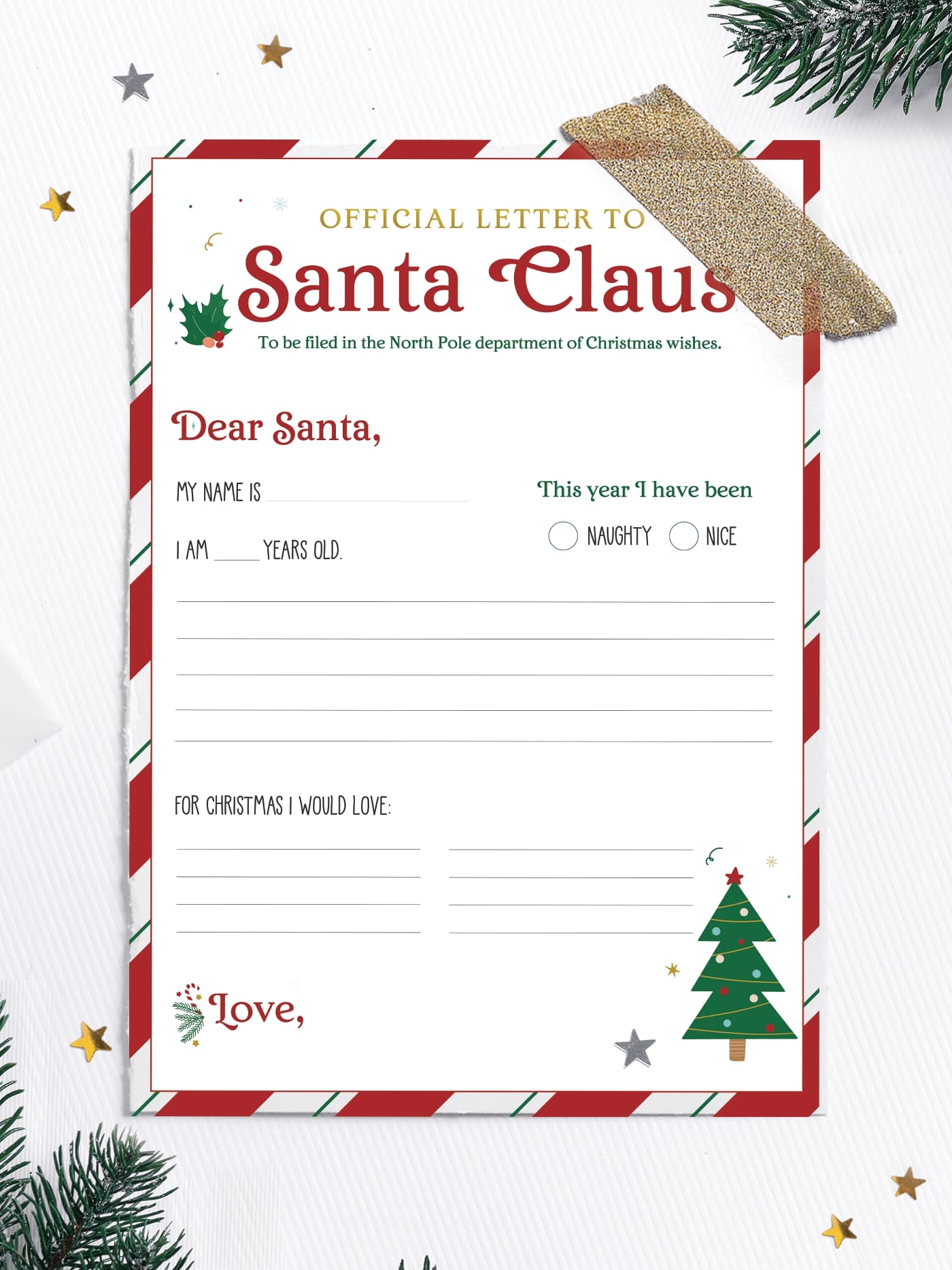 Printable Santa Letter Template Free