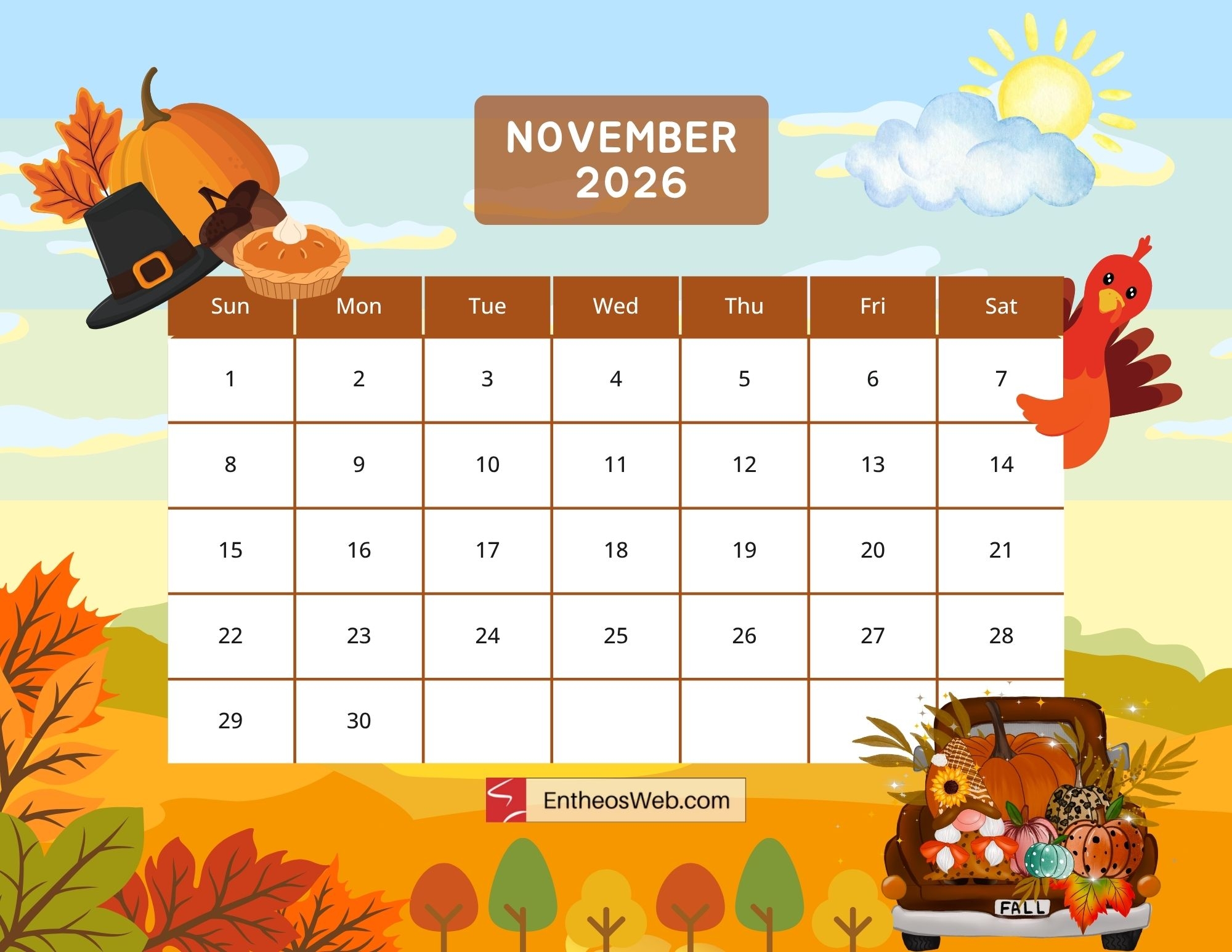 Free November 2026 Calendar Printable