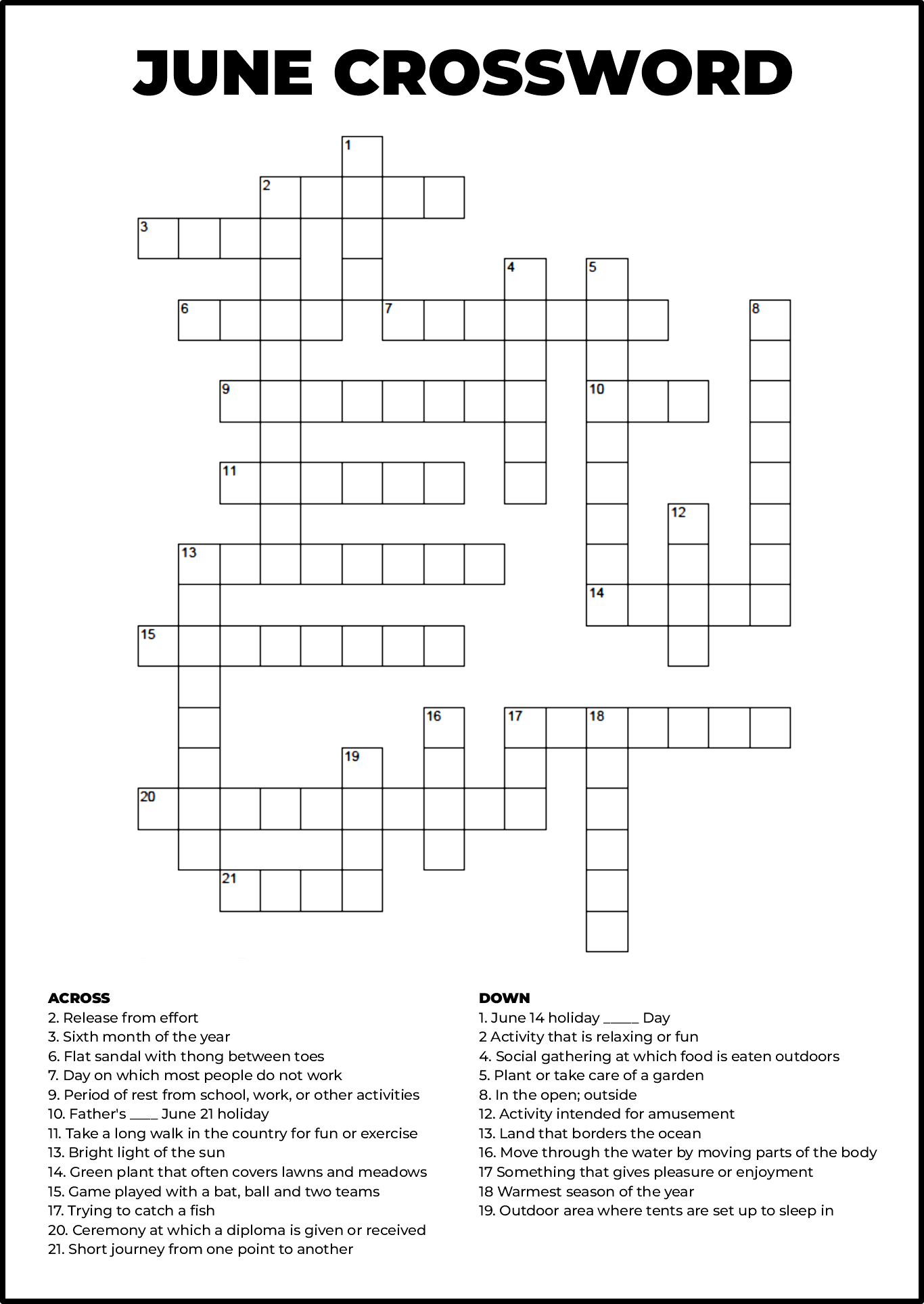 Free Printable Crossword Puzzle Middle School