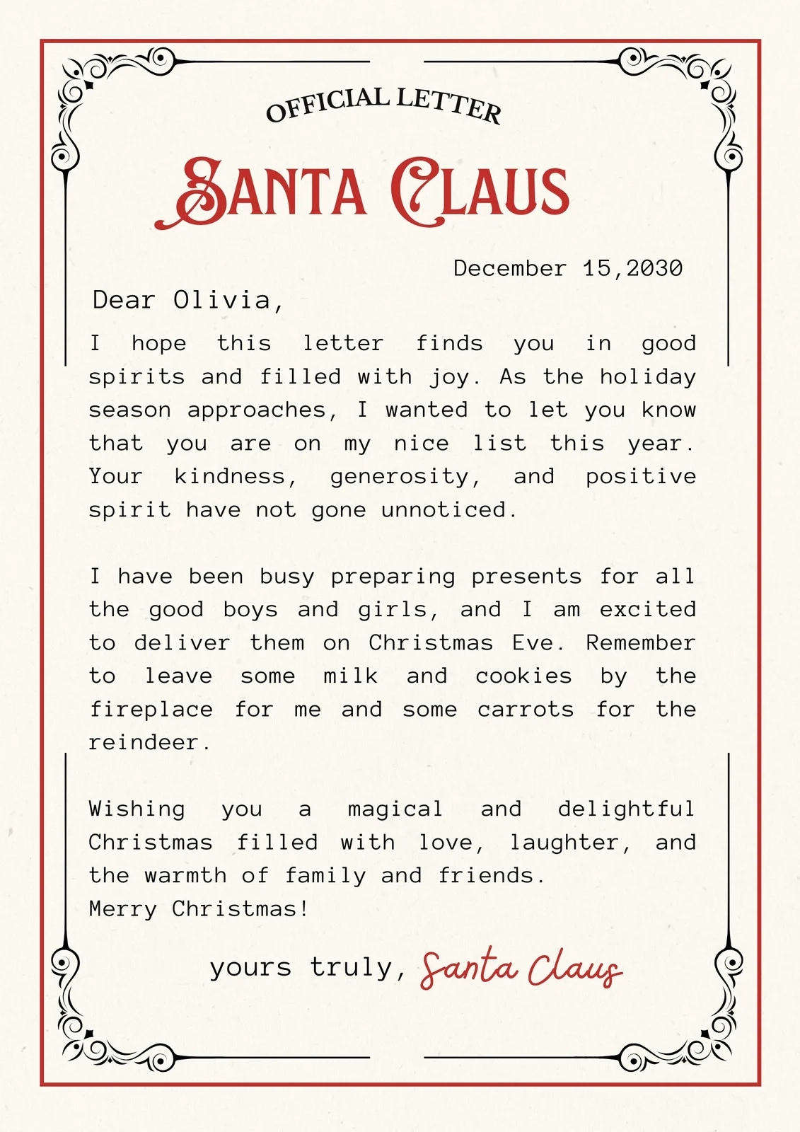 Santa Letter Template Printable Free