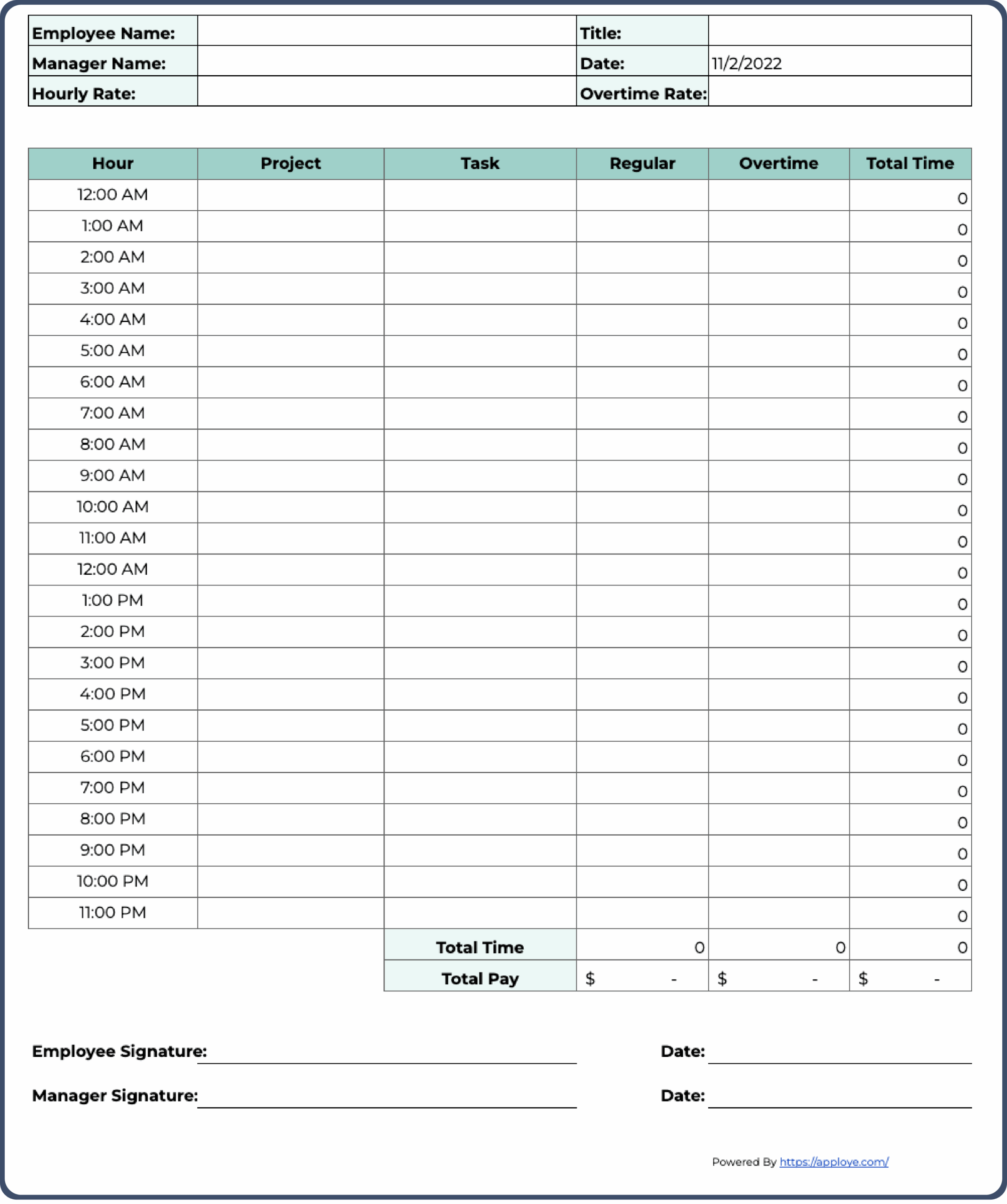 Printable Time Card Template