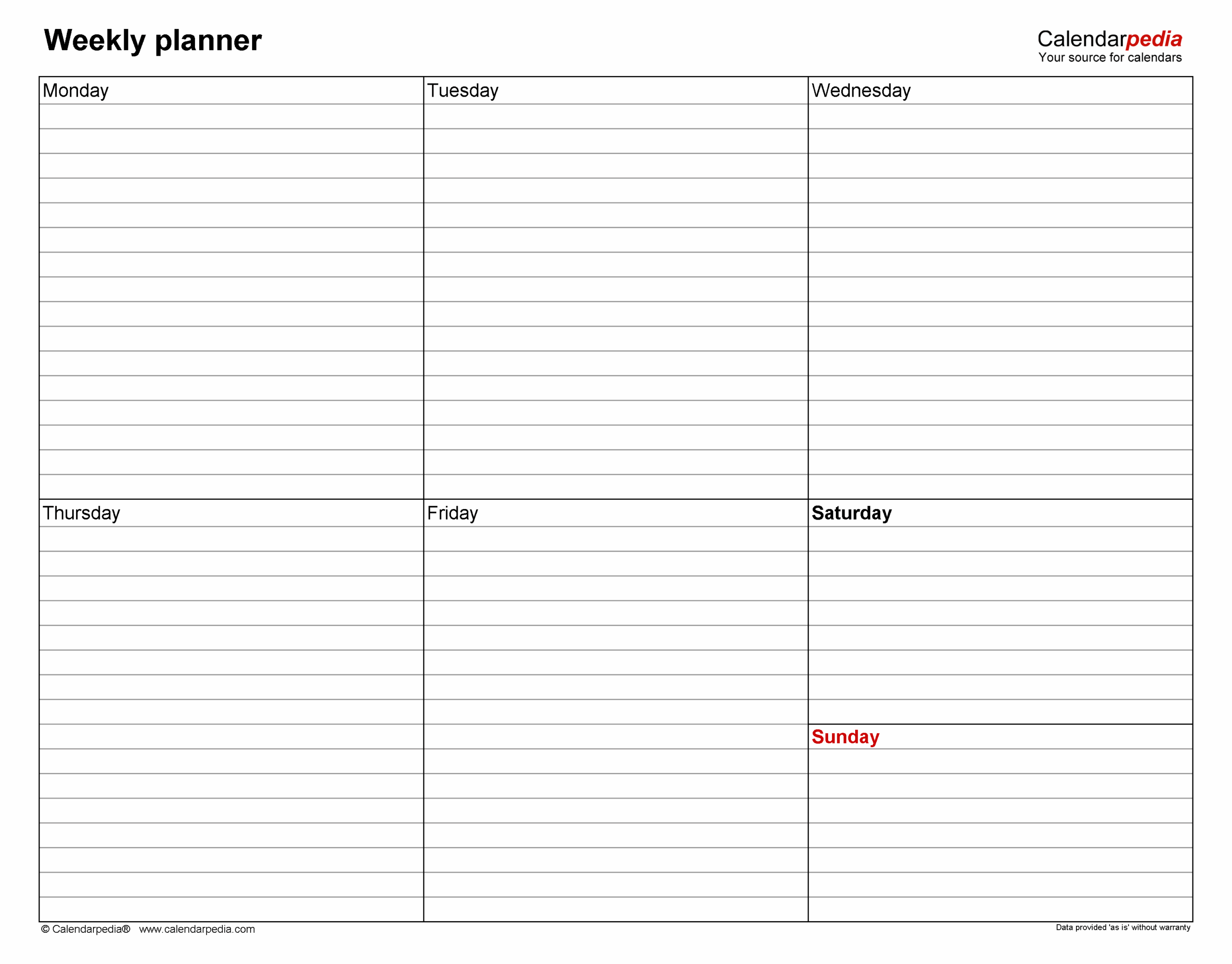 Free Weekly Planners In PDF Format 20 Templates