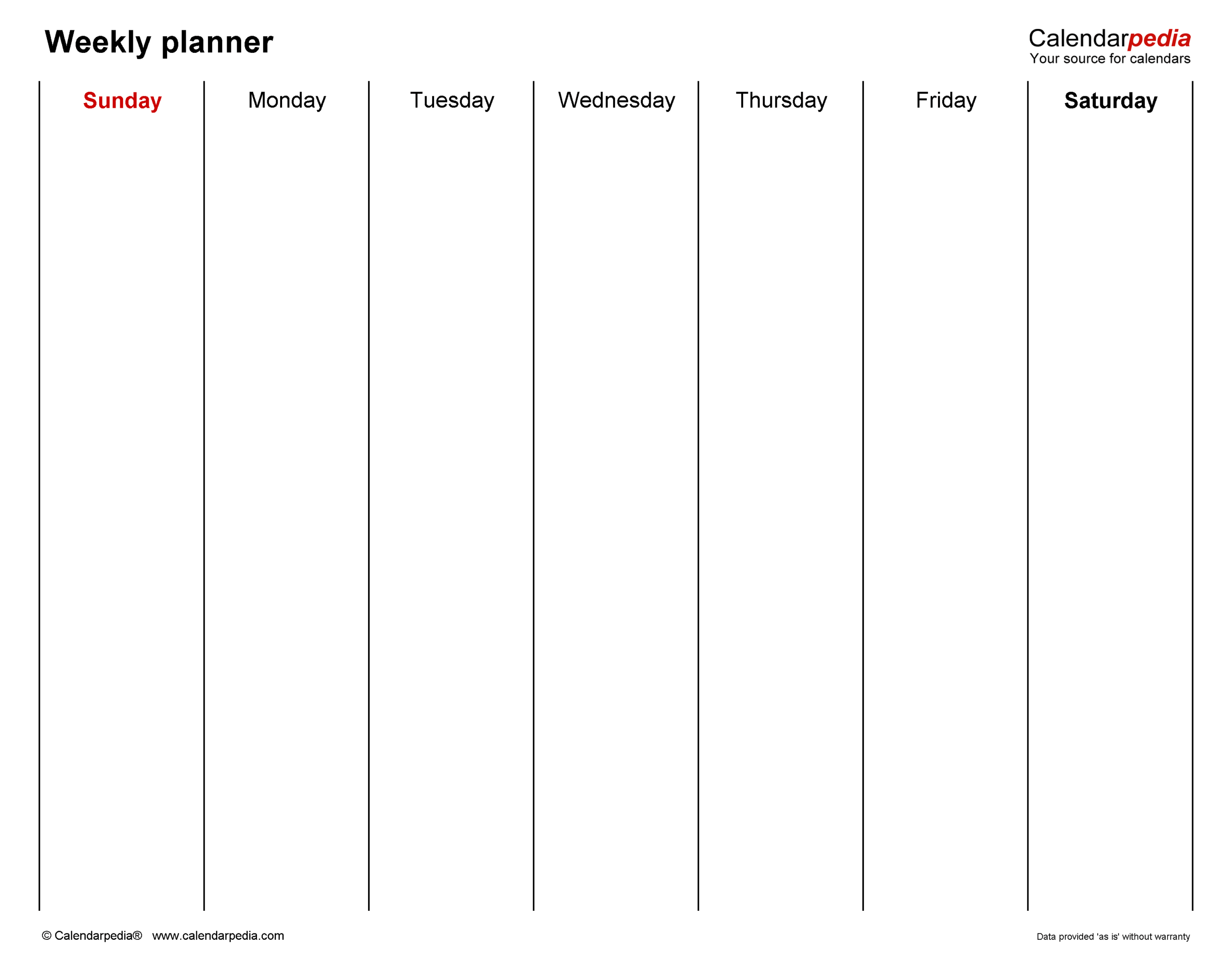Blank Printable Calendar Weekly Column